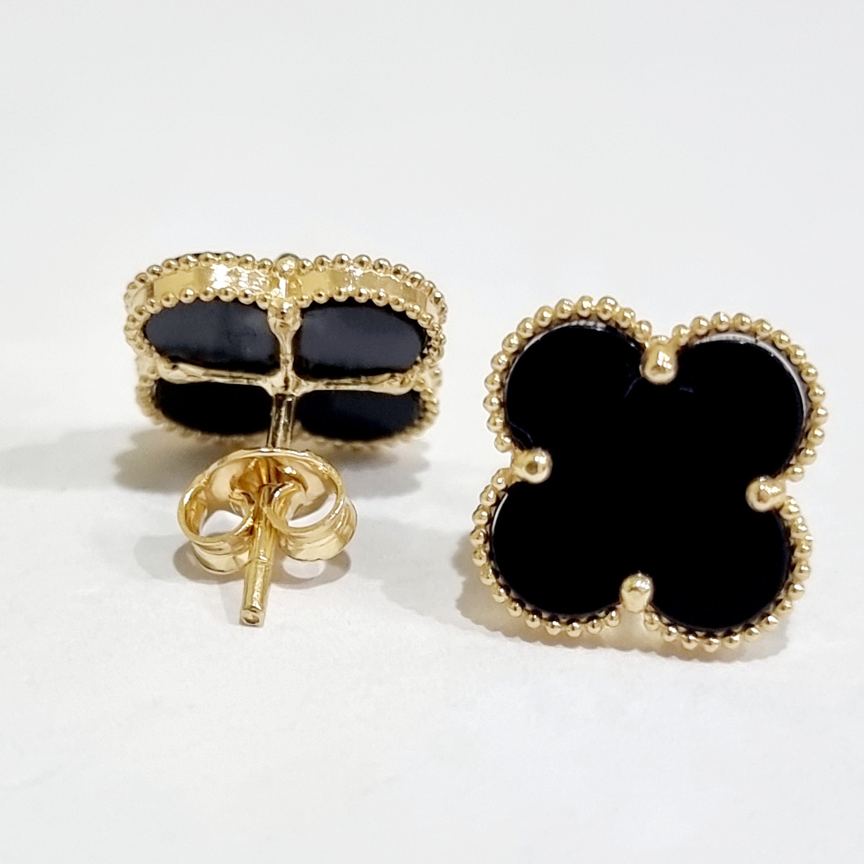 18K Pure Gold Black Flower Earring Set