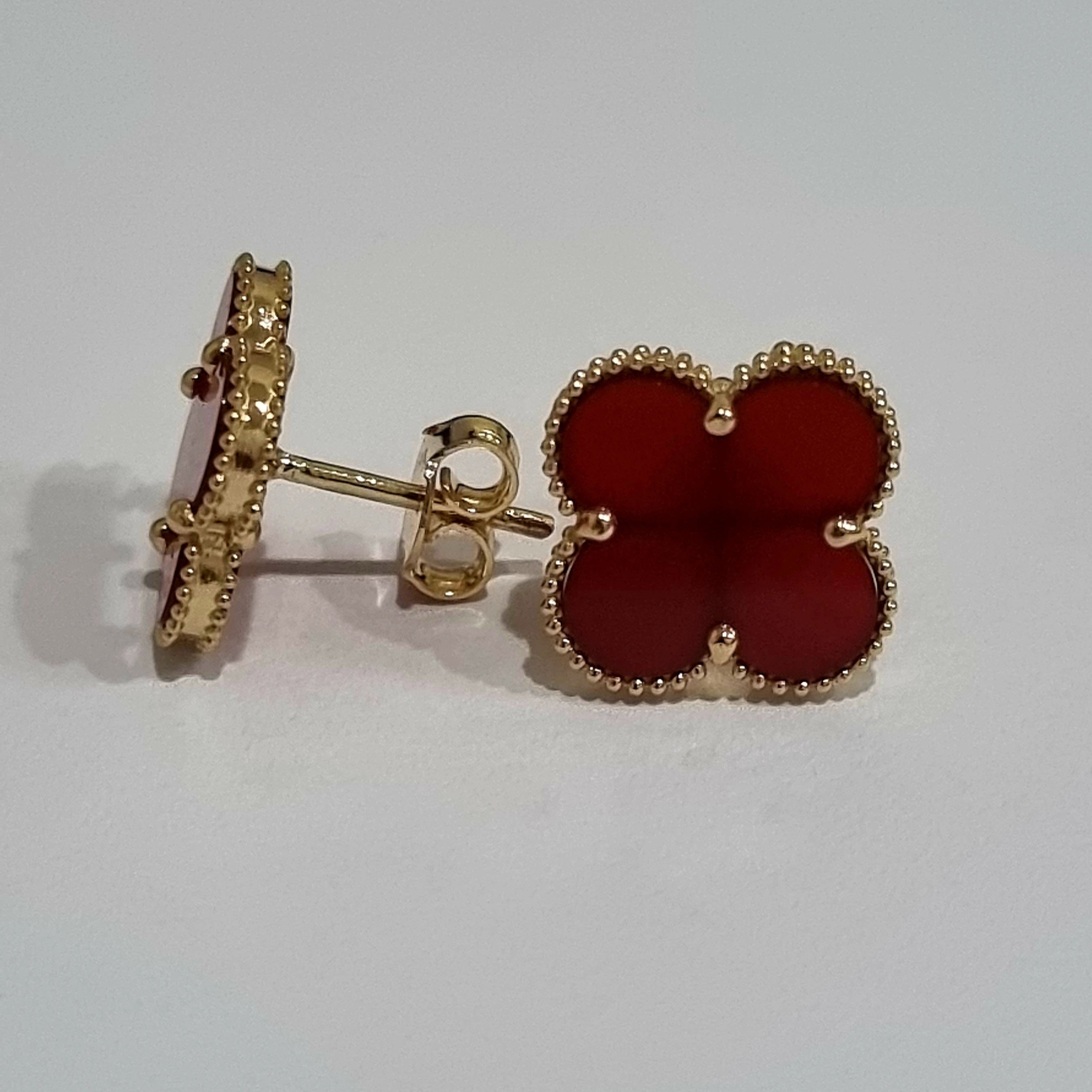 18K Pure Gold Red Flower Earring Set