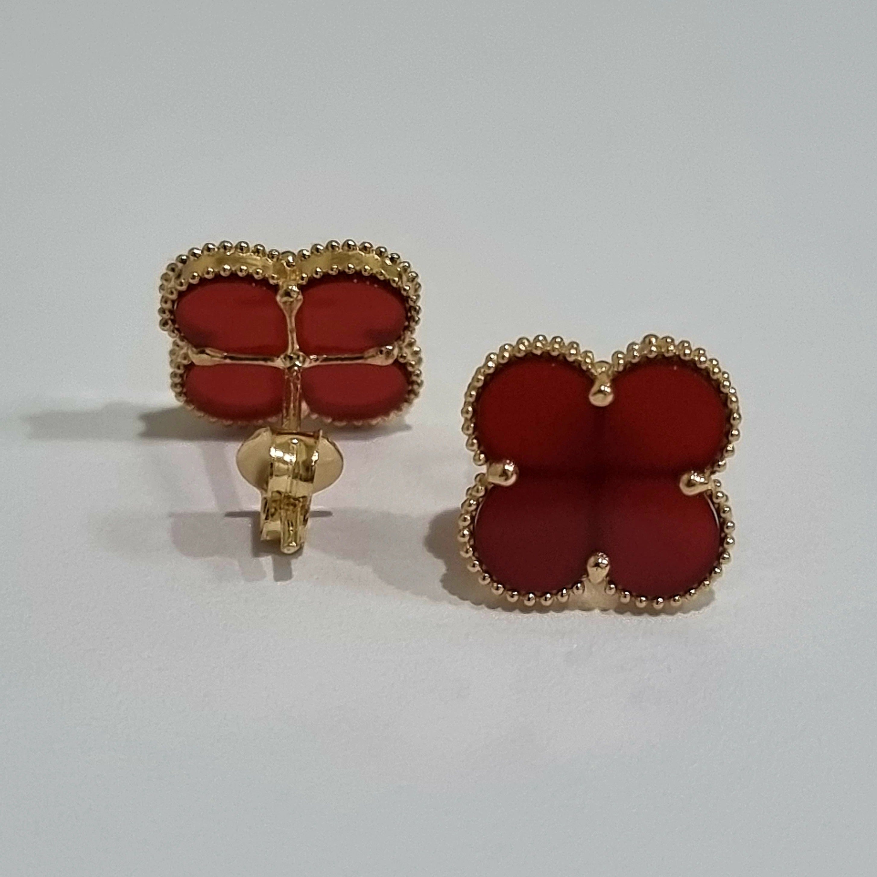 18K Pure Gold Red Flower Earring Set