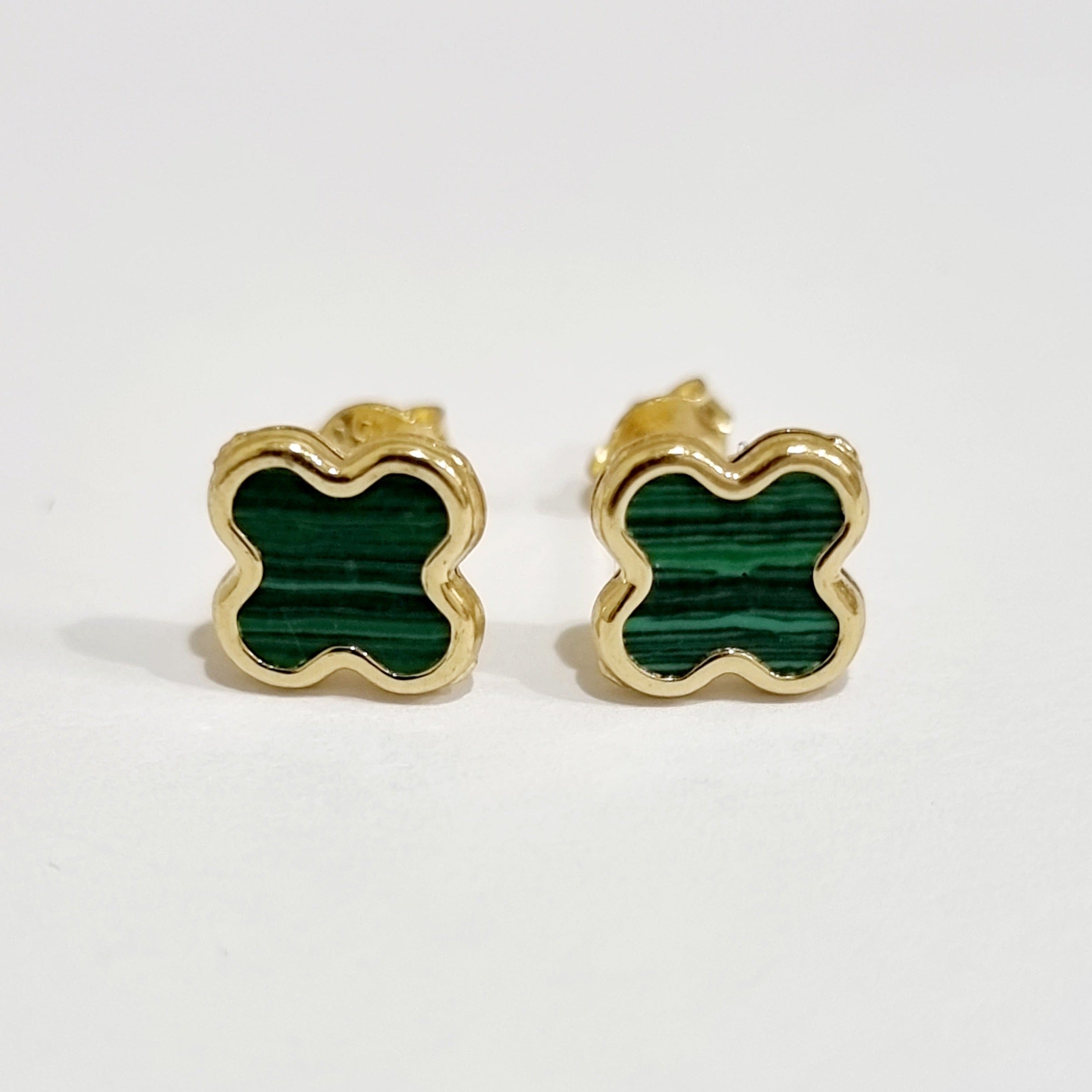 18K Pure Gold Green Flower Earring Set