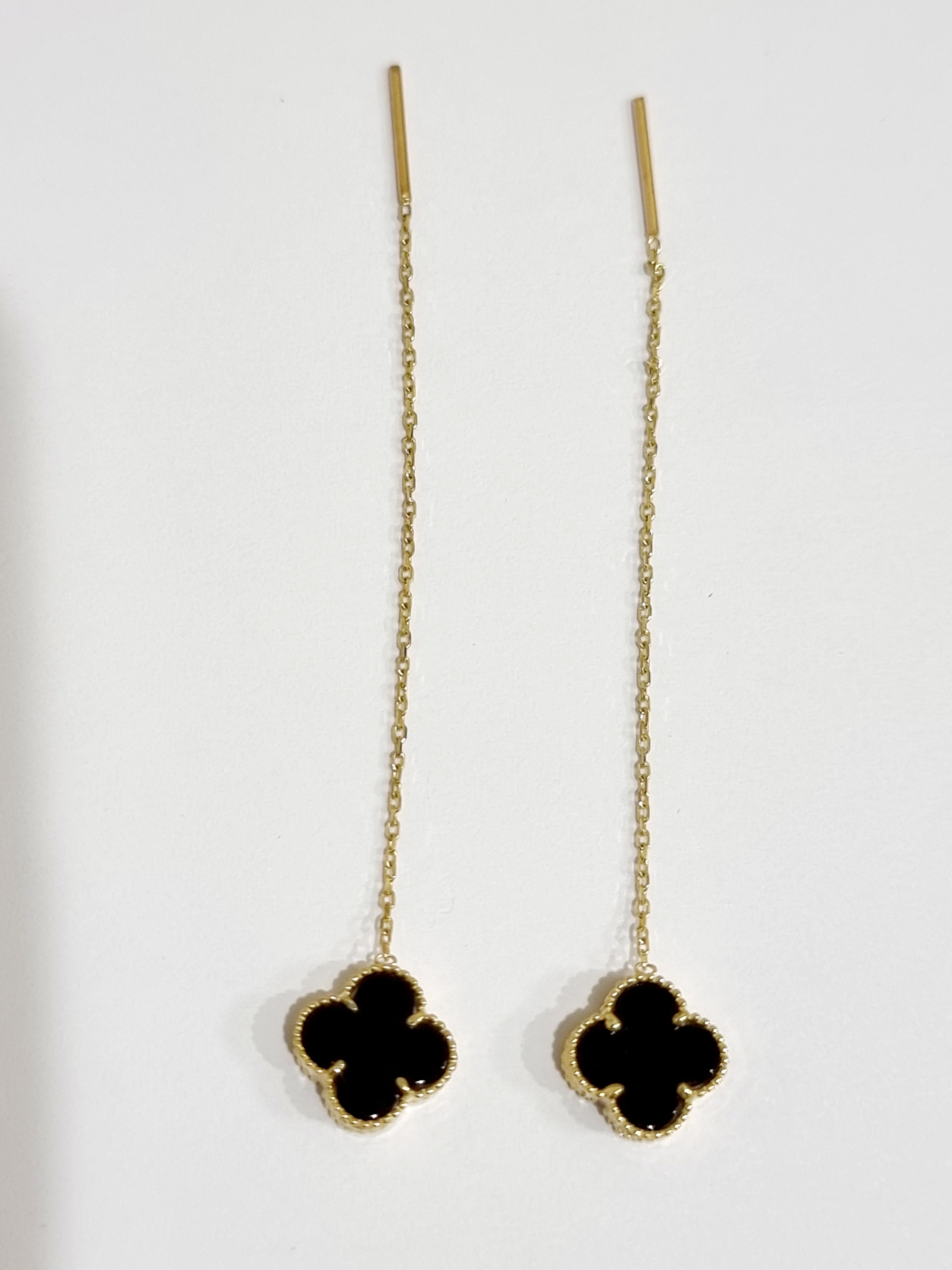 18K Pure Gold Dangling Black Flower Earring Set
