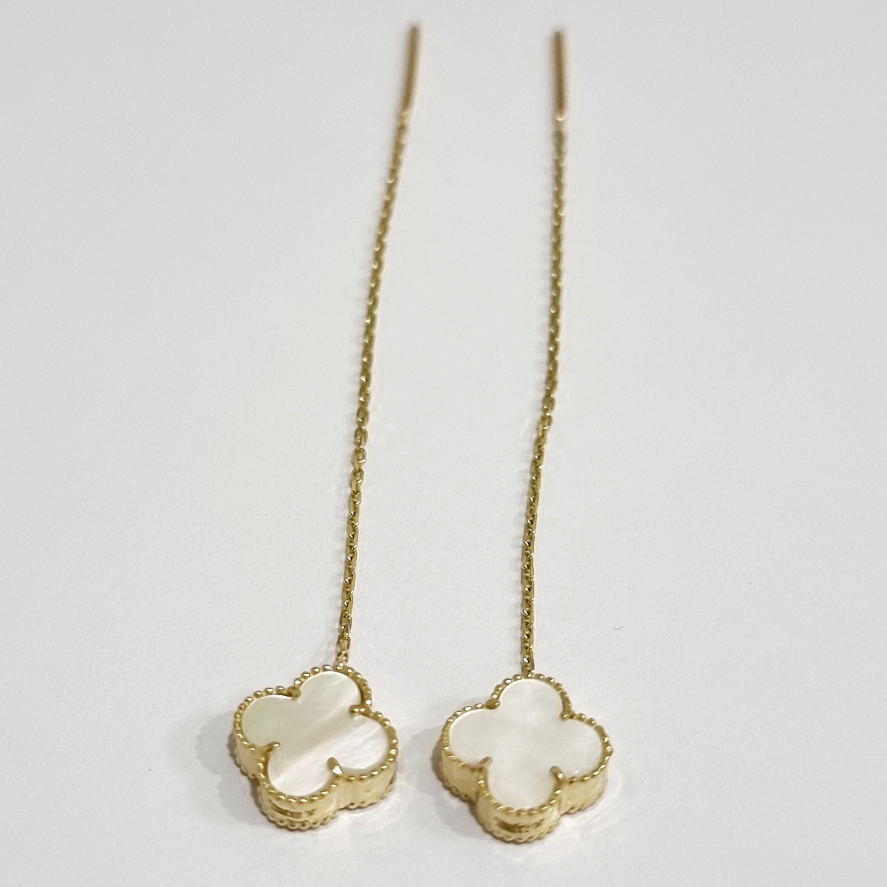 18K Pure Gold Dangling White Flower Earring Set