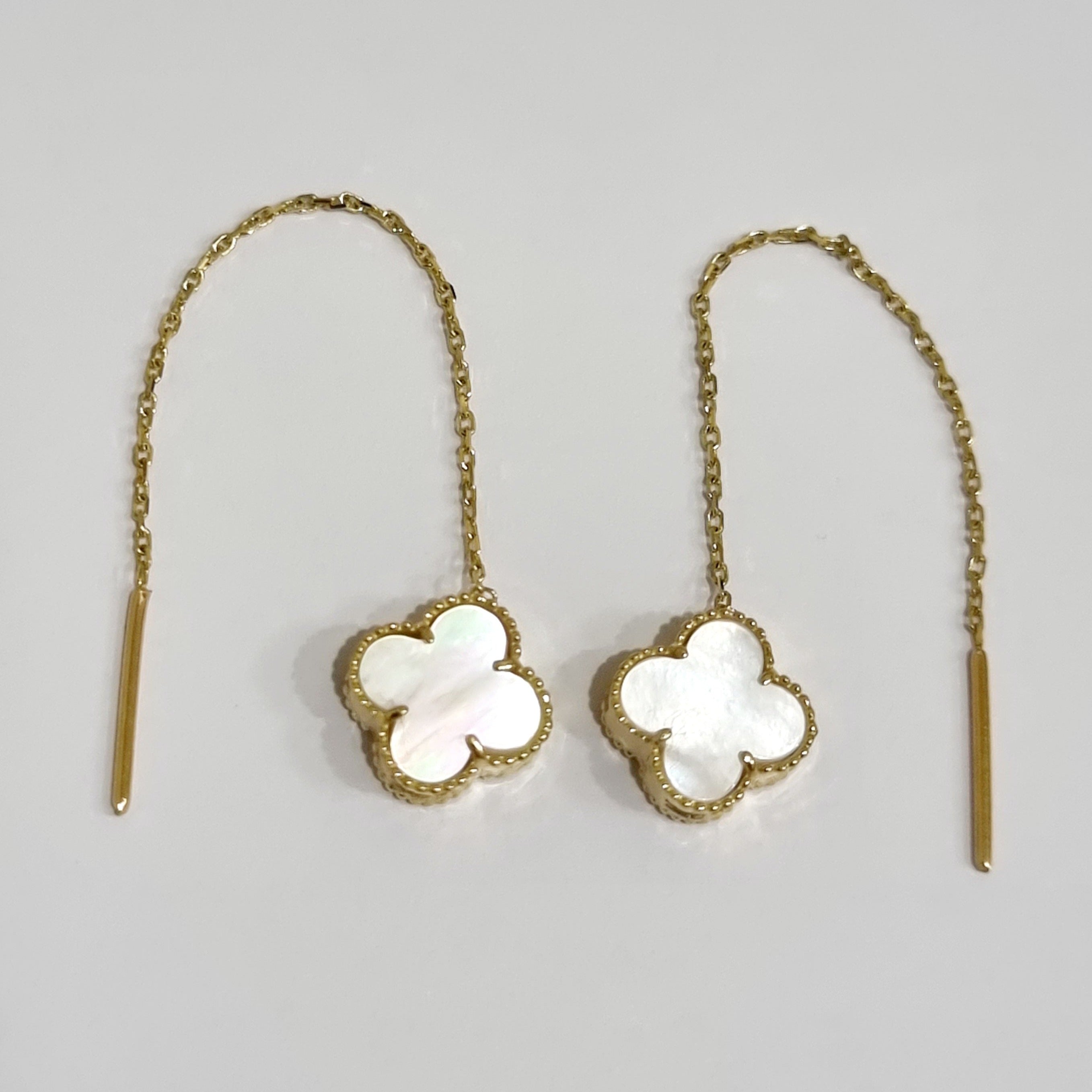 18K Pure Gold Dangling White Flower Earring Set