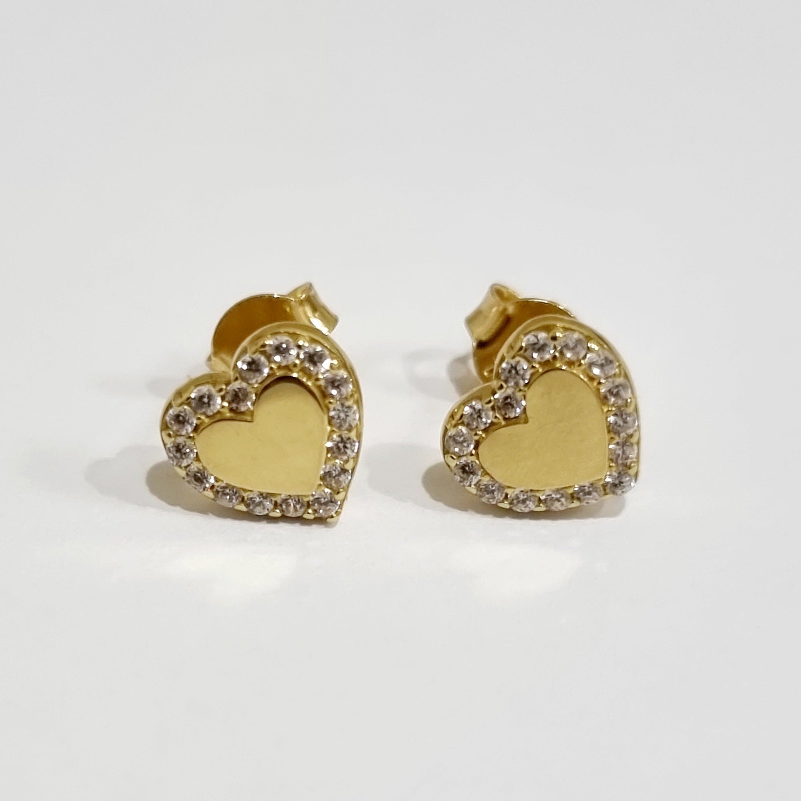 18K Pure Gold Heart Stone Earring Set