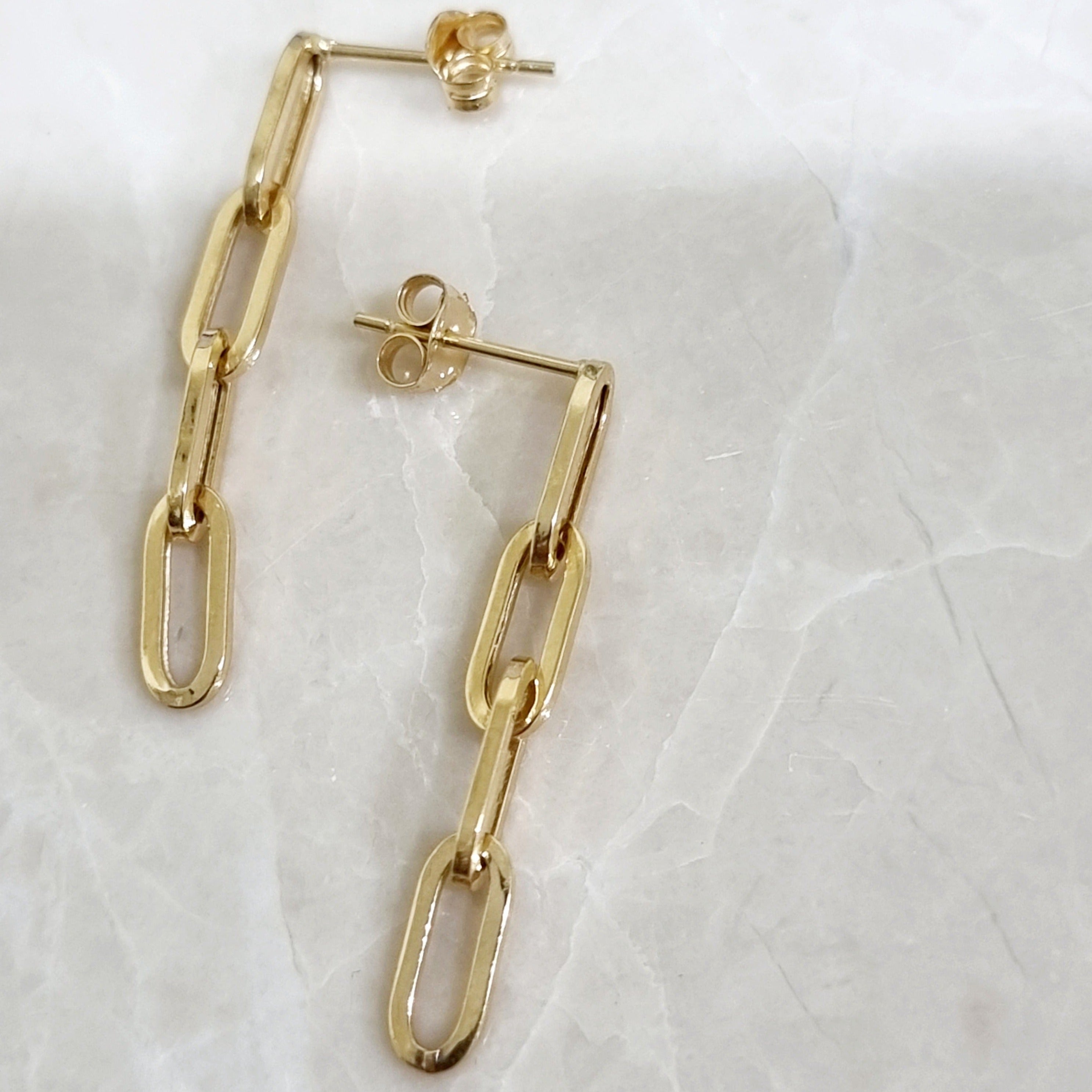 18K Pure Gold Hanging Link Earring Set