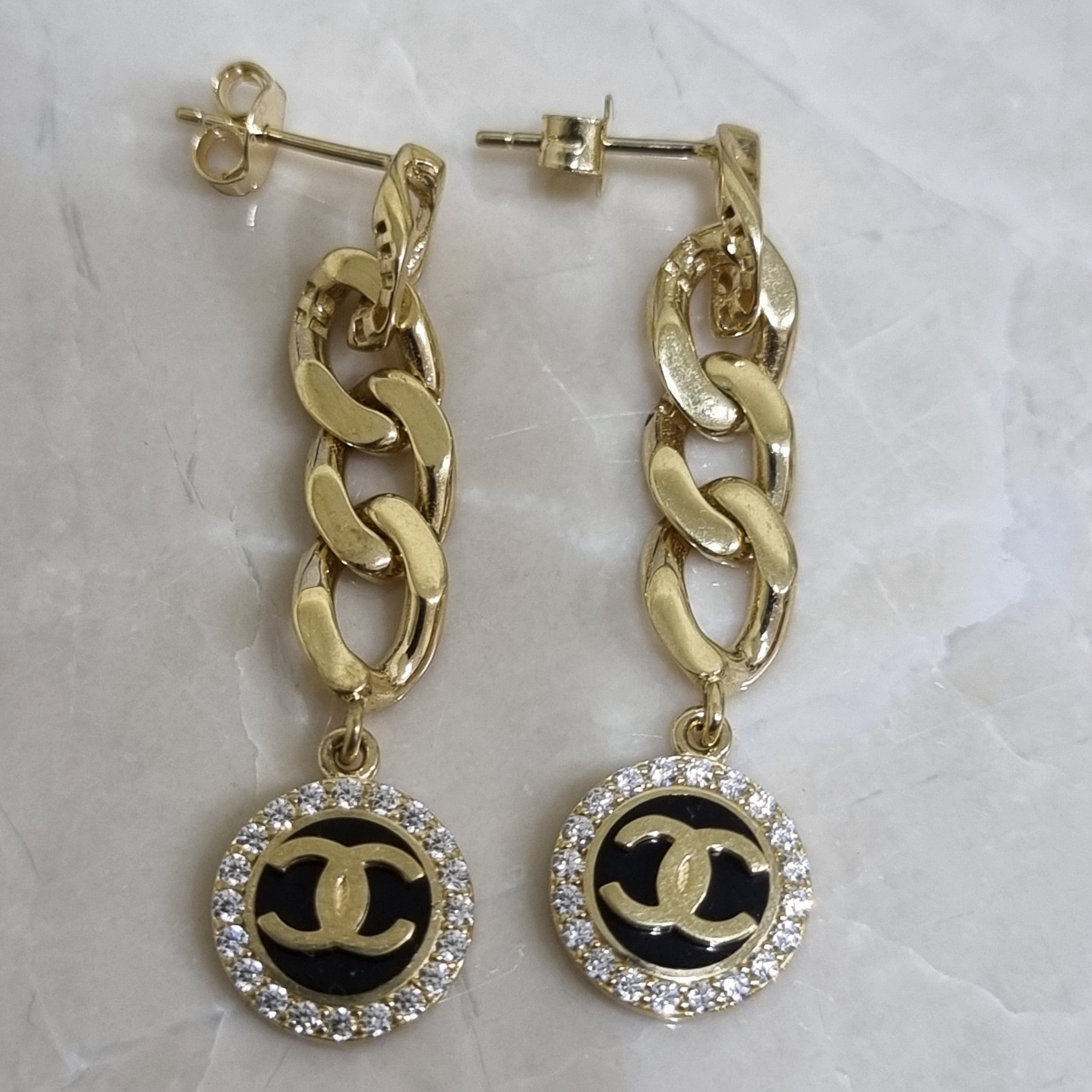 18K Pure Gold C.H Hanging Earring Set