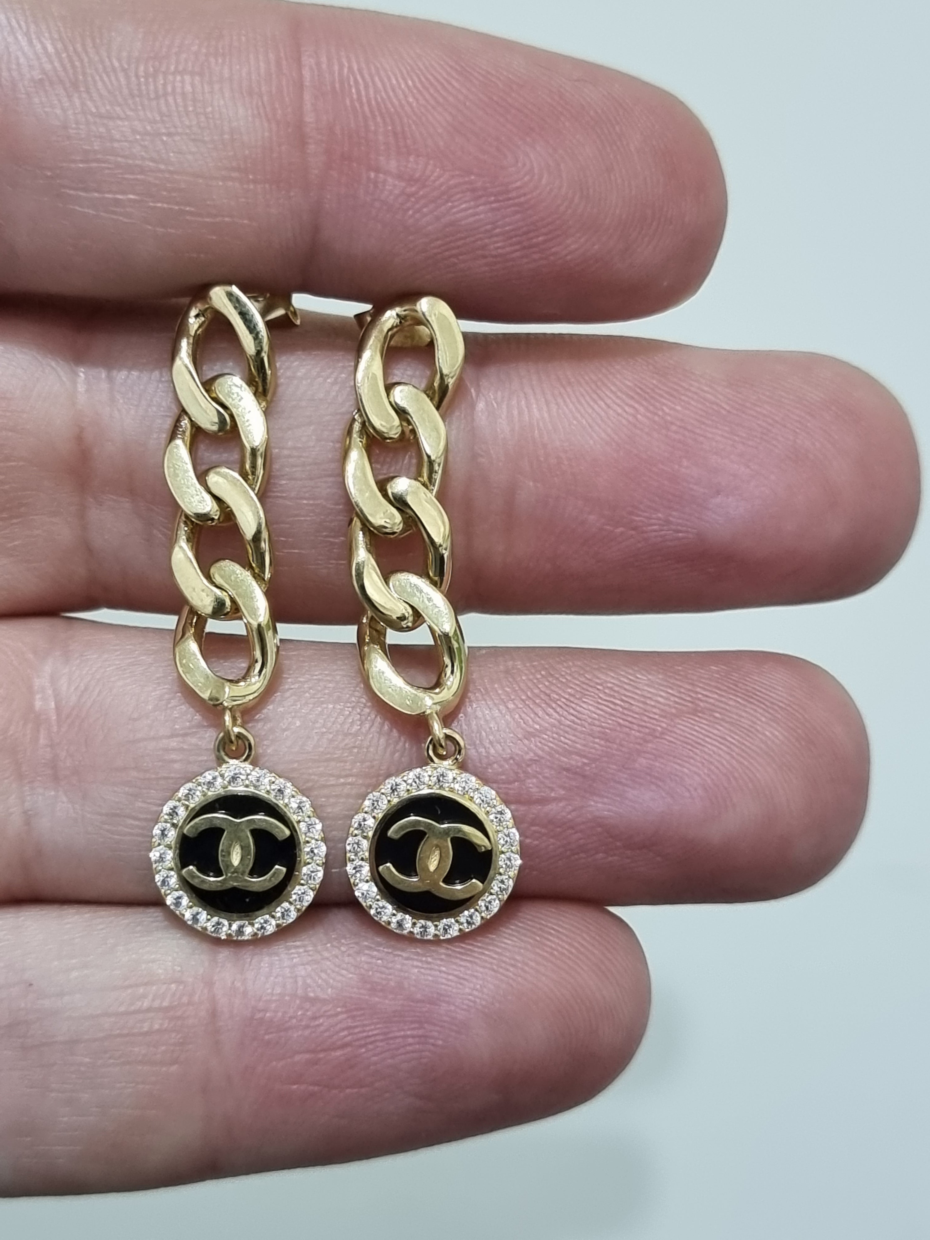 18K Pure Gold C.H Hanging Earring Set