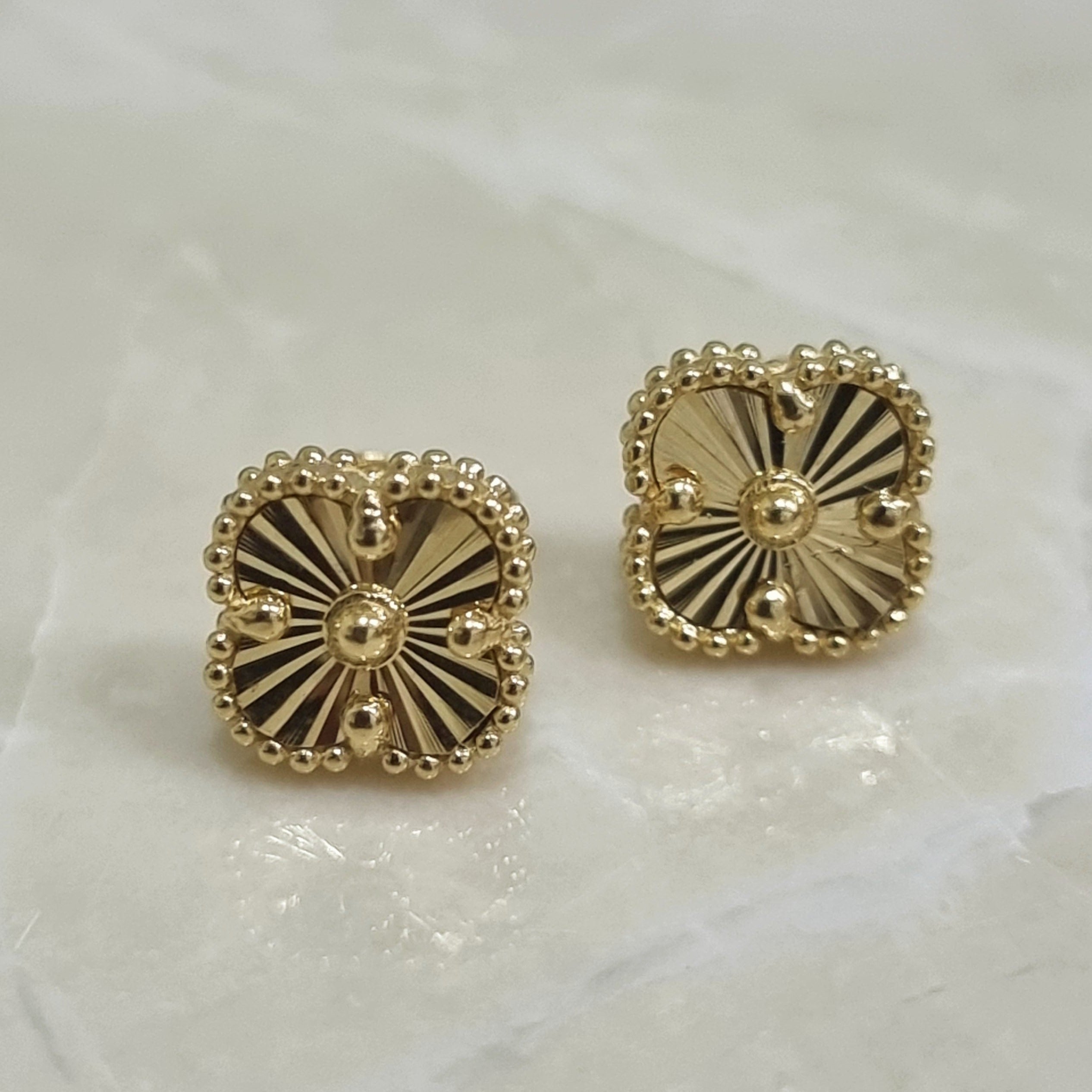 18K Pure Gold Flower Earring Set