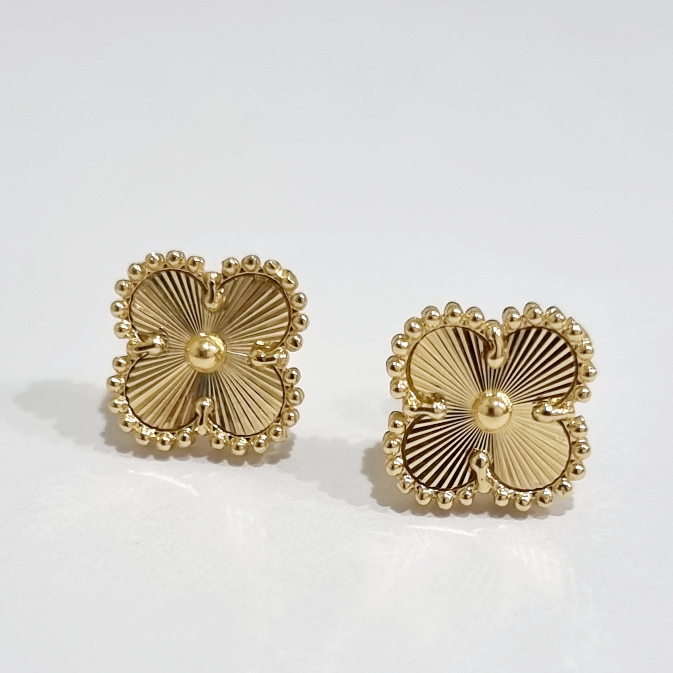 18K Pure Gold Flower Earring Set