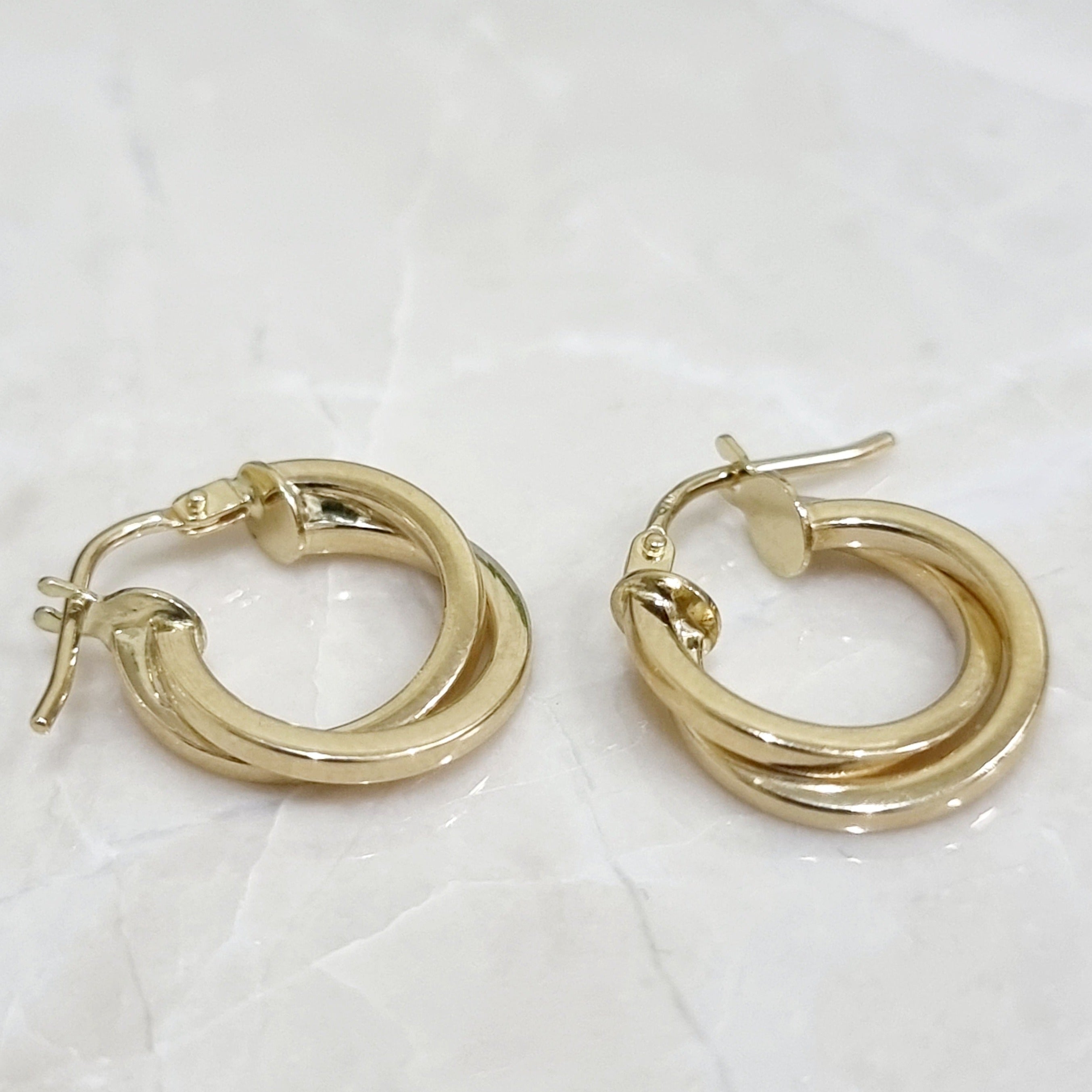 18K Pure Gold Double Round Earring Set