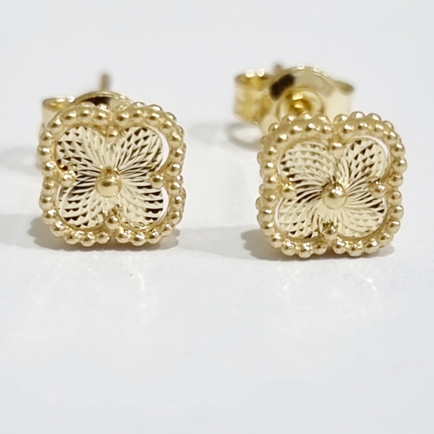 18K Pure Gold Flower Earring Set