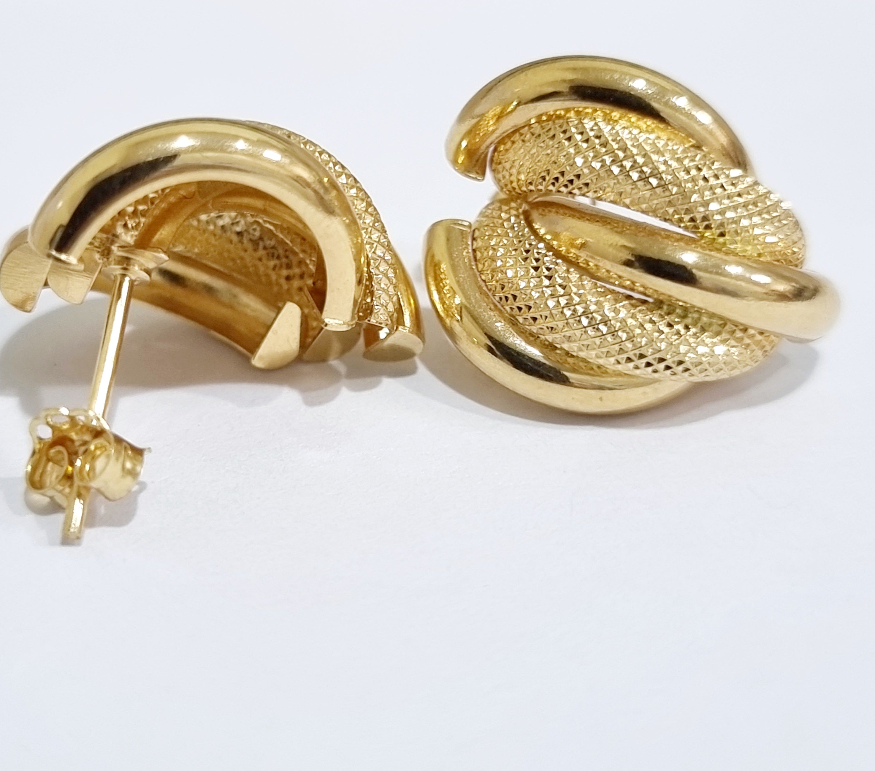 18K Pure Gold Curved Earring Set