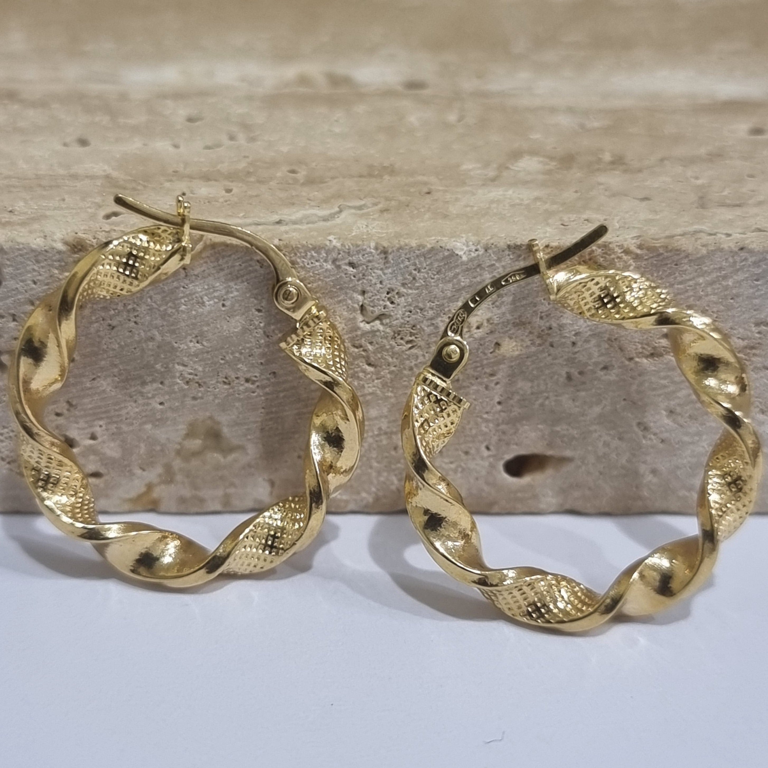 18K Pure Gold Twisted Round Earring Set