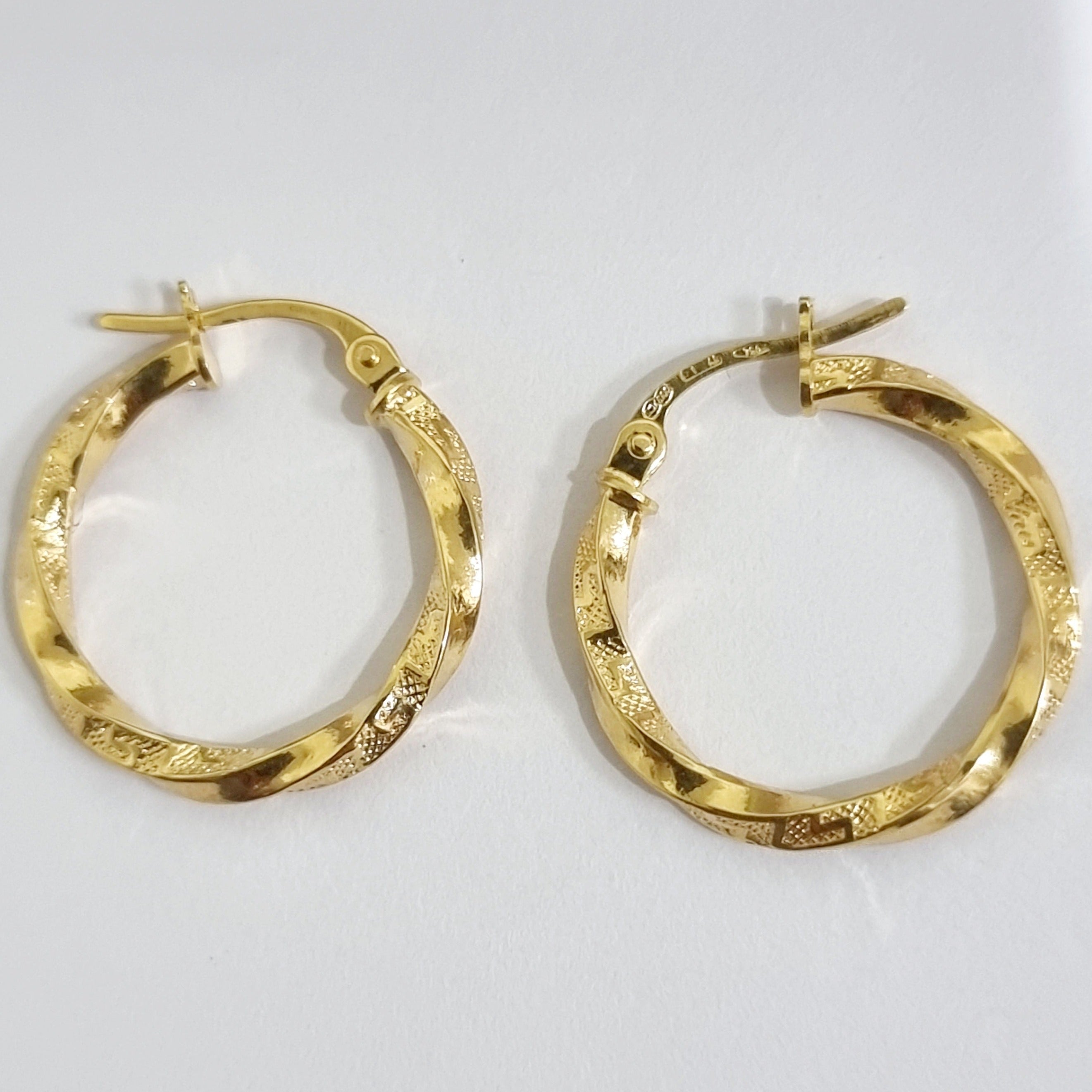 18K Pure Gold Twisted Round Earring Set