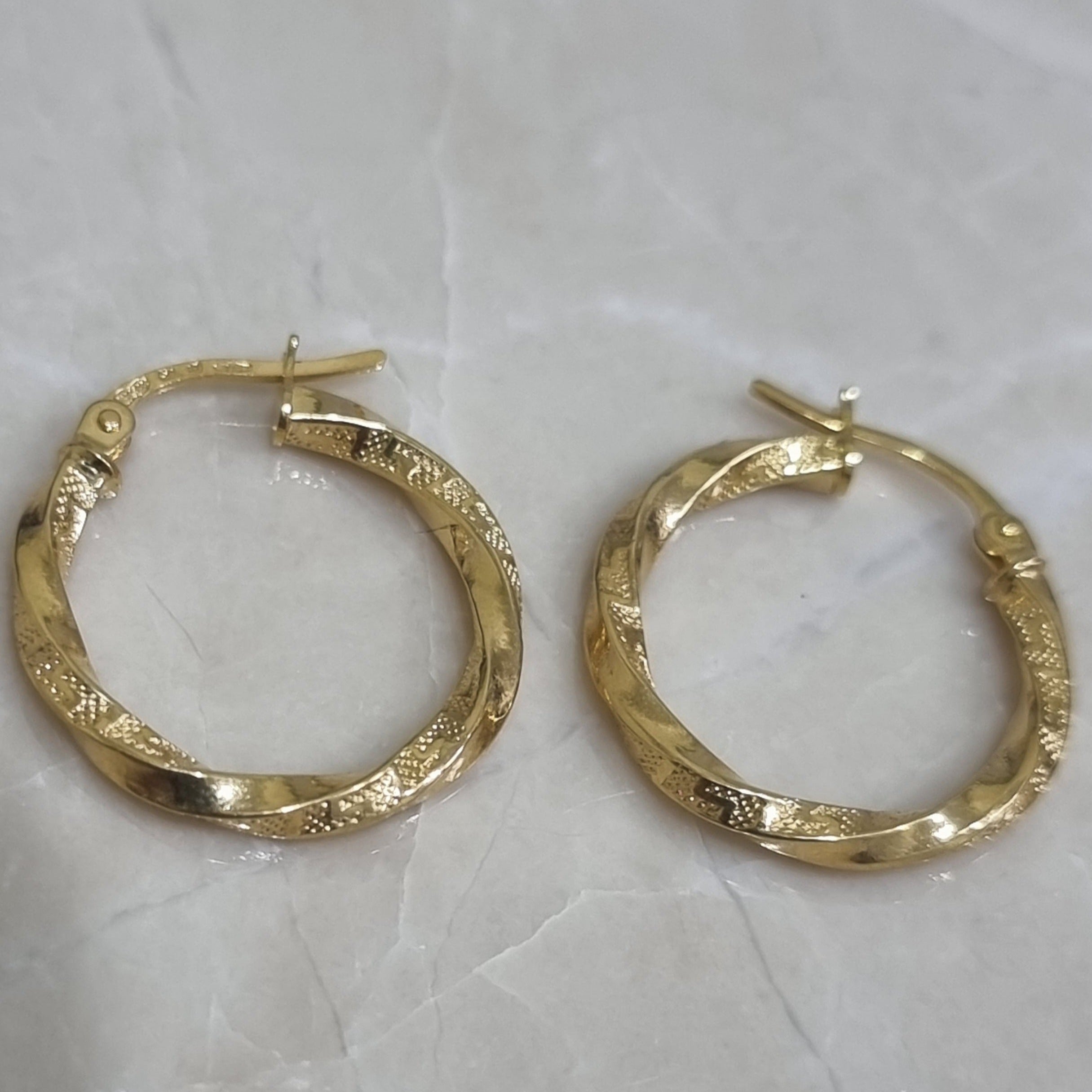 18K Pure Gold Twisted Round Earring Set