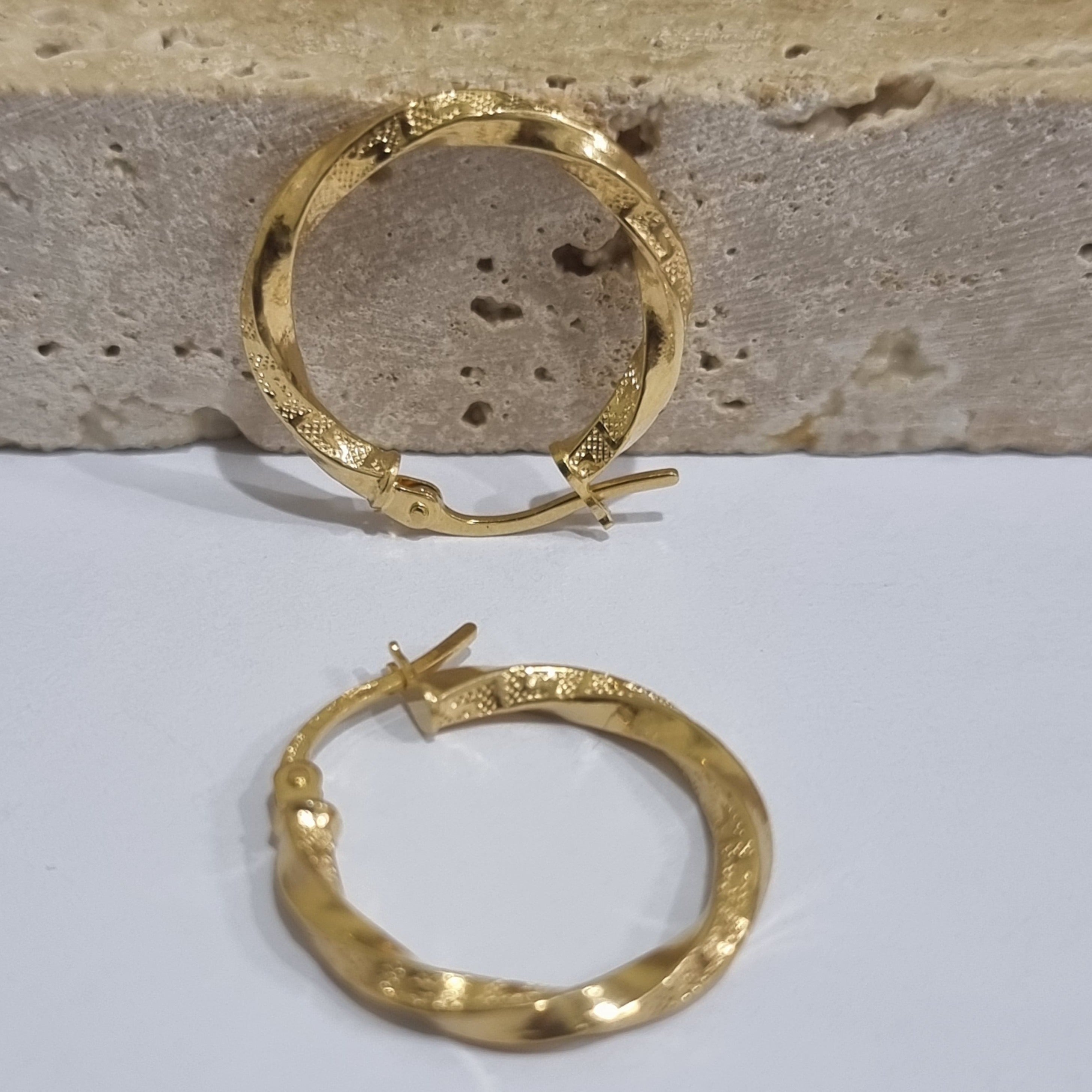 18K Pure Gold Twisted Round Earring Set