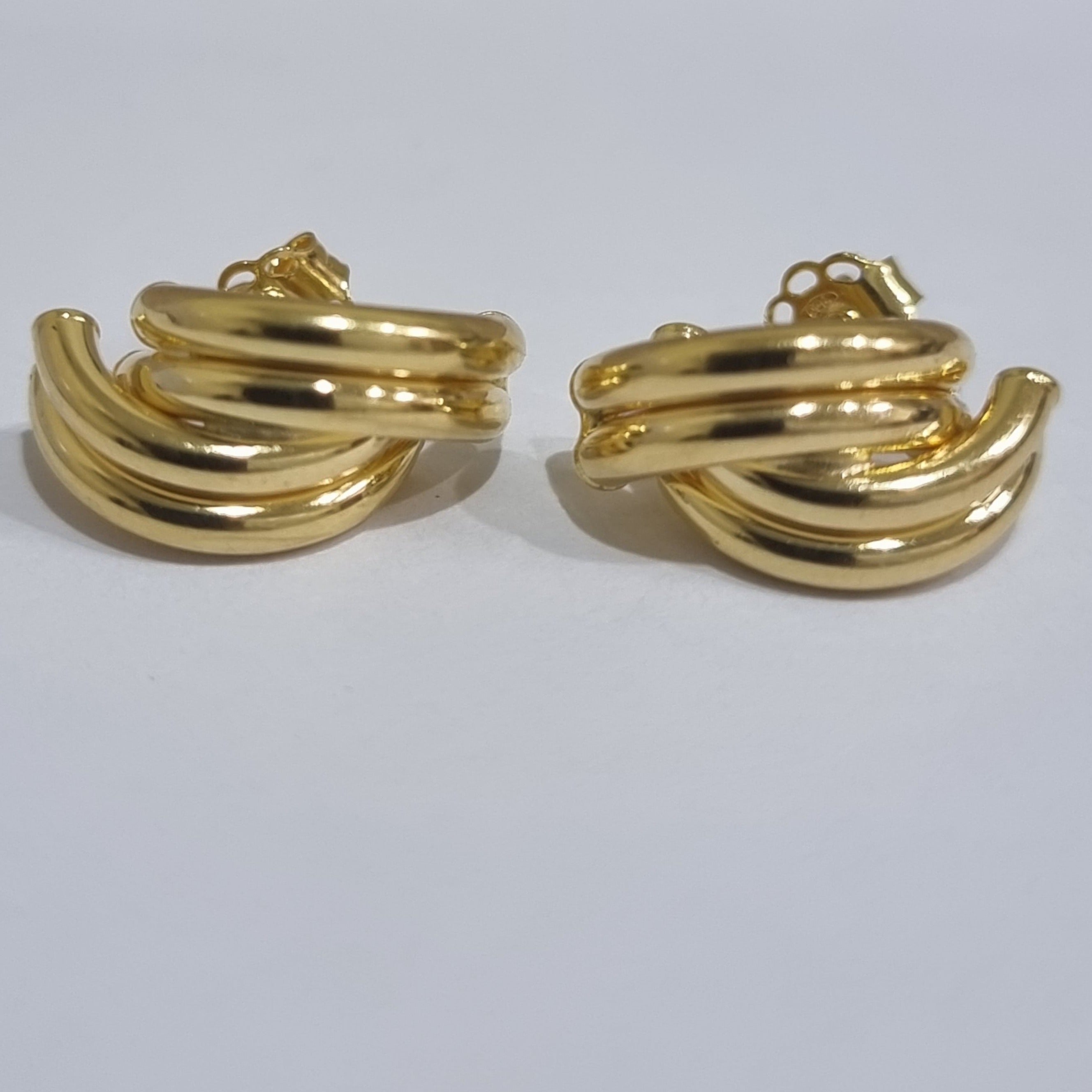 18K Pure Gold Curved Earring Set