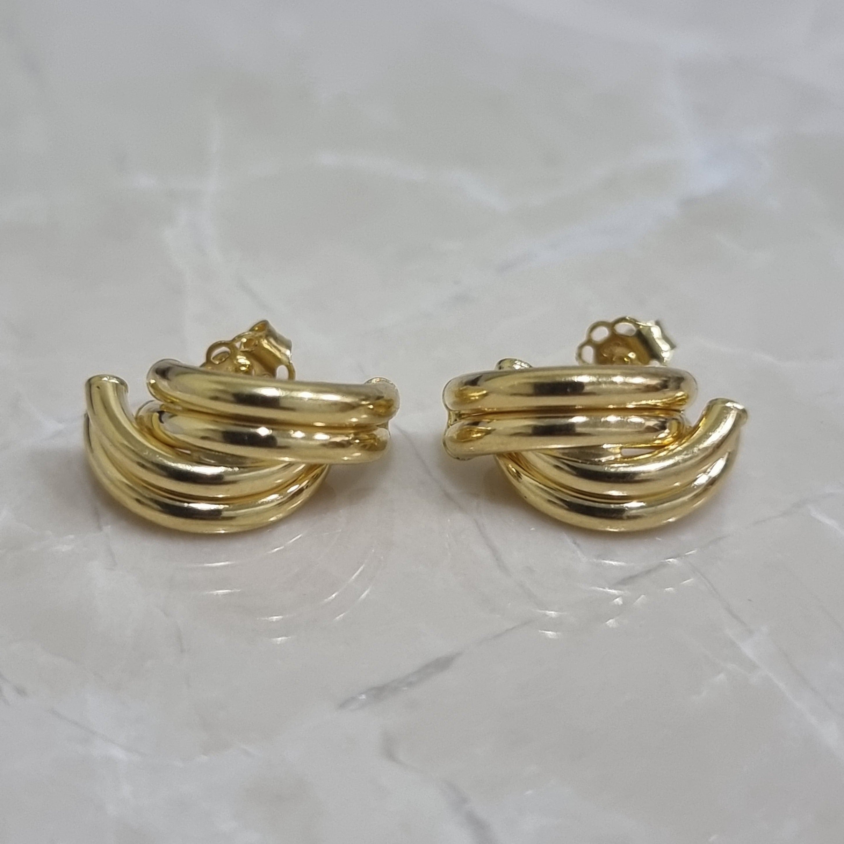 18K Pure Gold Curved Earring Set