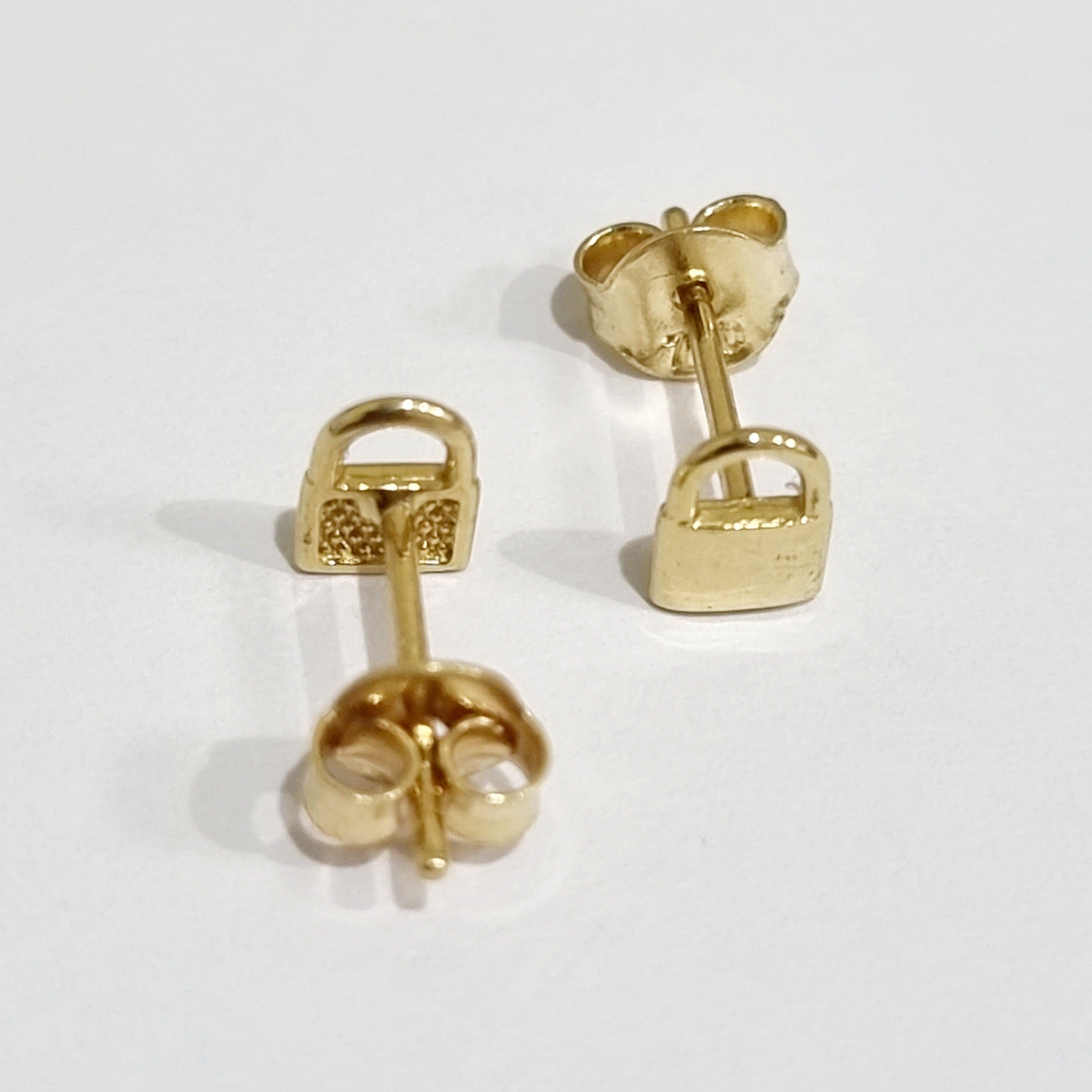 18K Pure Gold Lock Earring Set