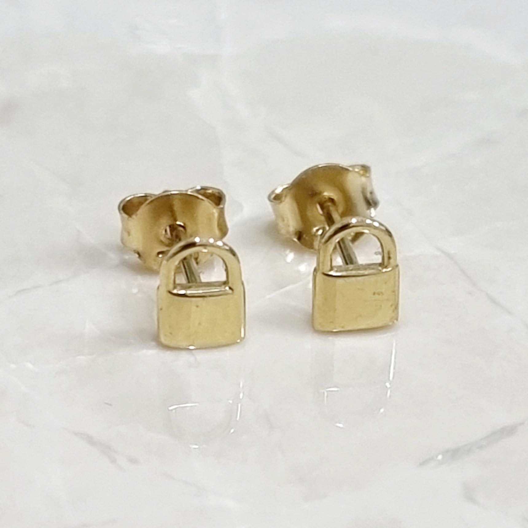 18K Pure Gold Lock Earring Set