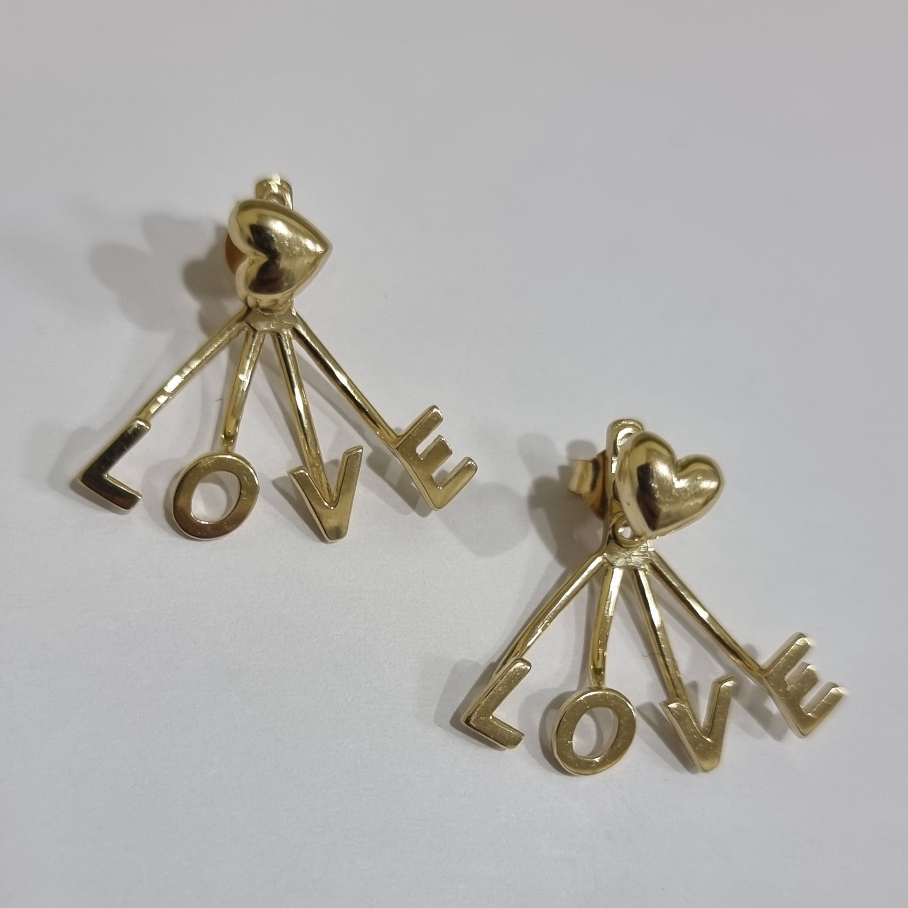 18K Pure Gold Heart Love Earring Set