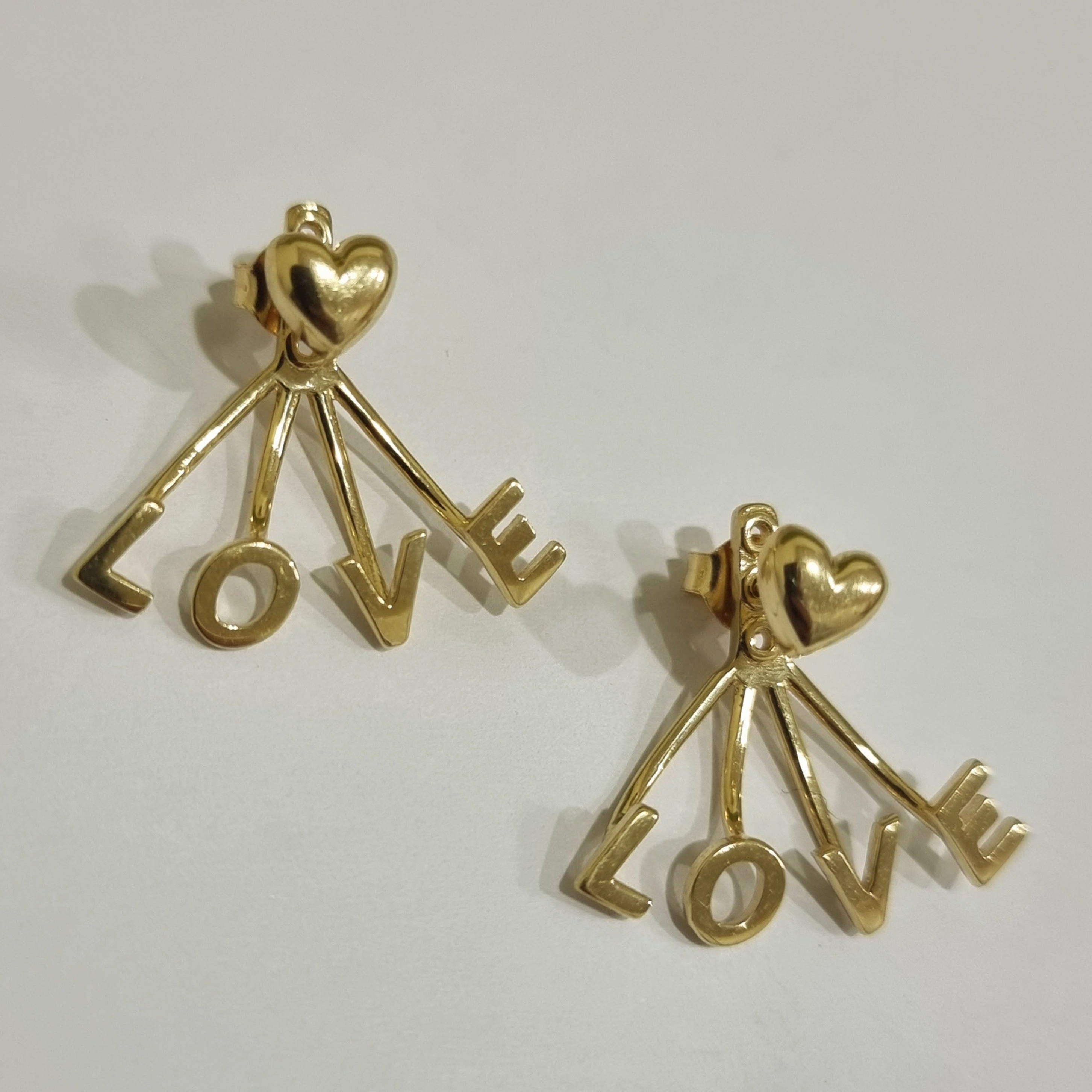 18K Pure Gold Heart Love Earring Set