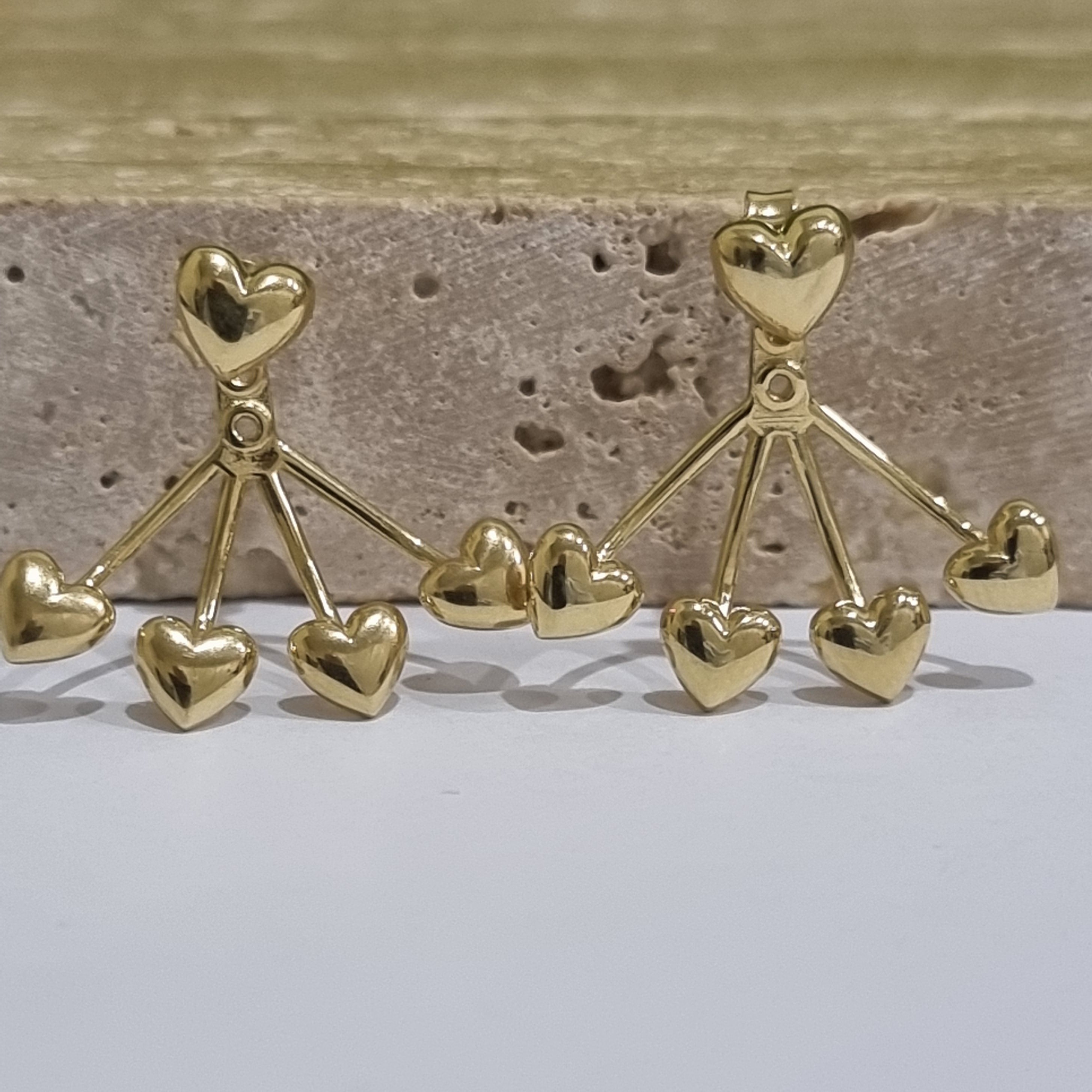 18K Pure Gold Heart Earring Set
