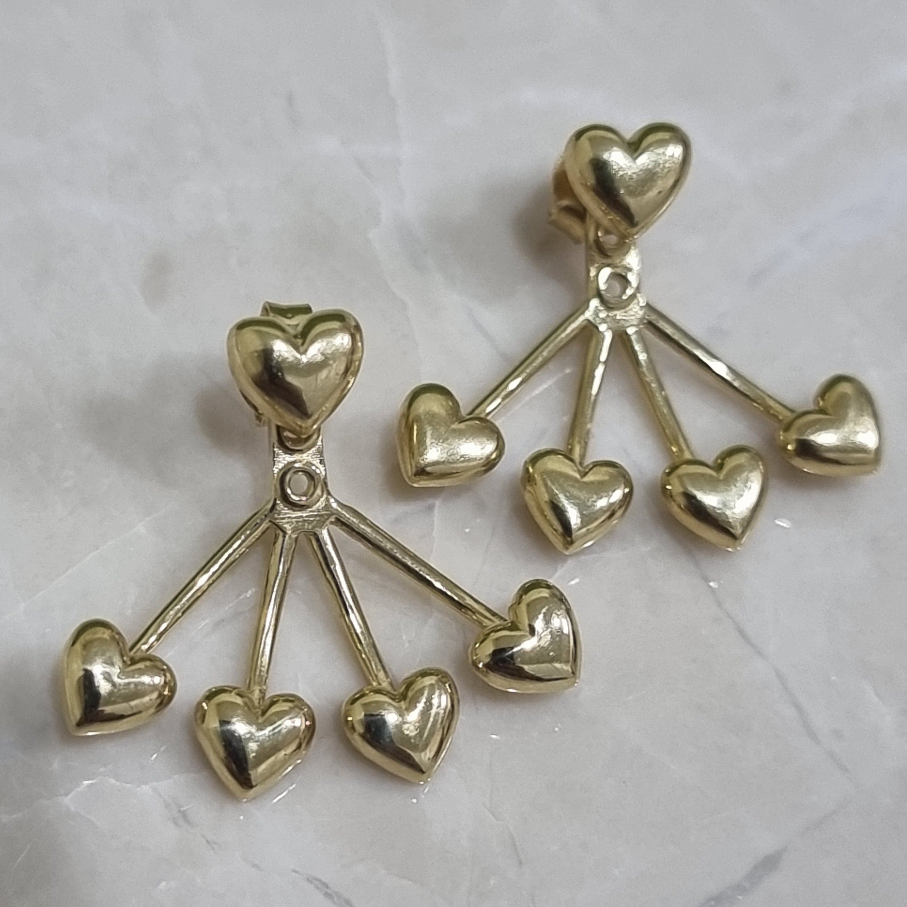 18K Pure Gold Heart Earring Set