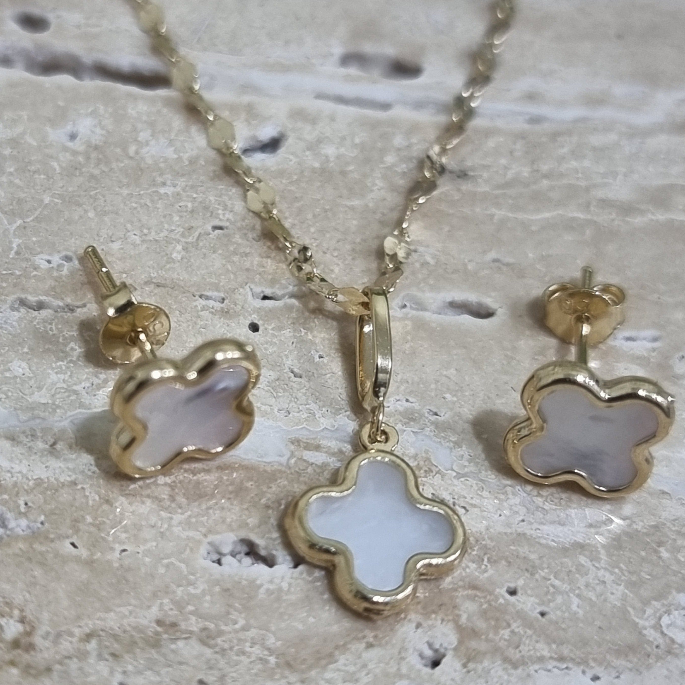 18K Pure Gold White Flower Jewelry Set