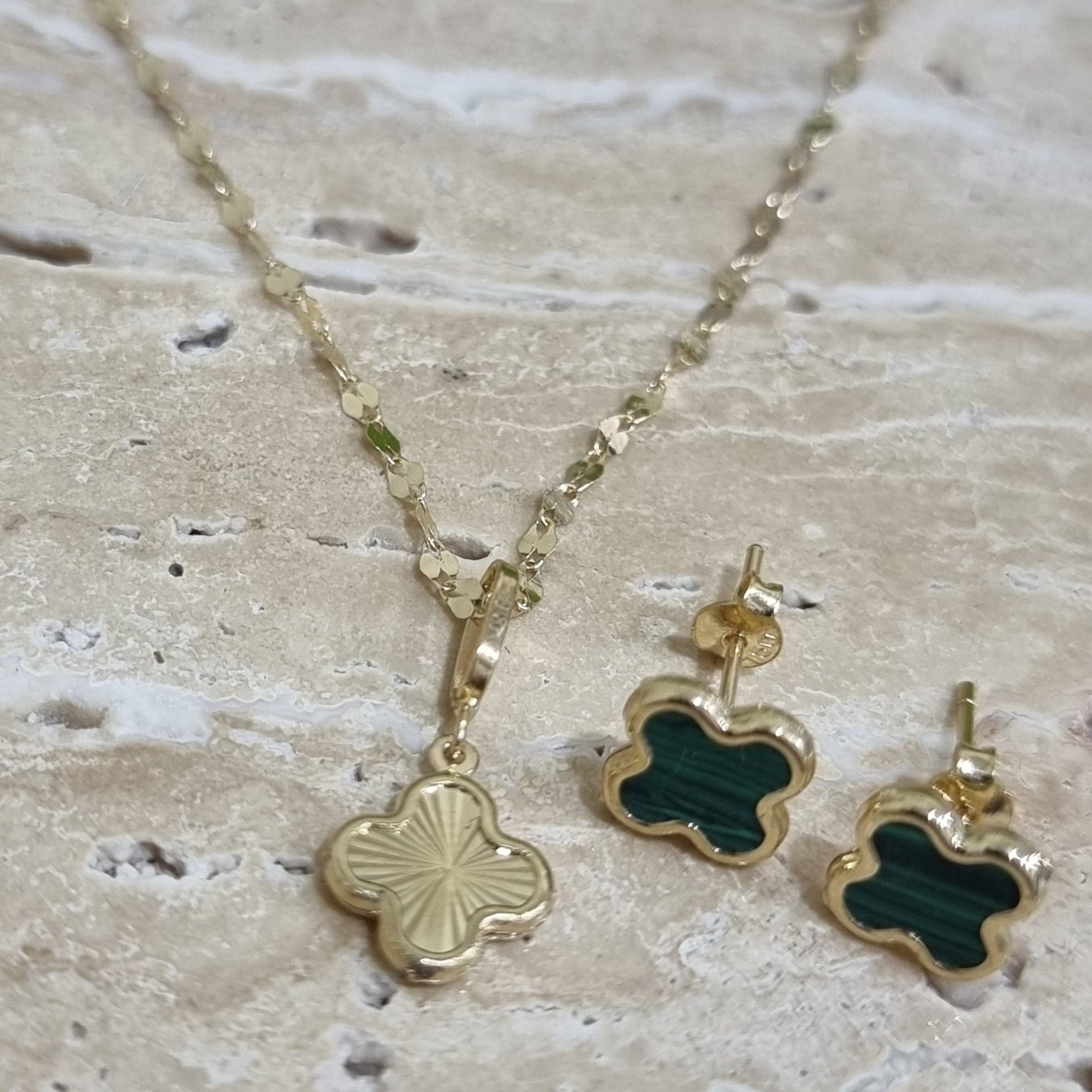 18K Pure Gold Green Flower Jewelry Set