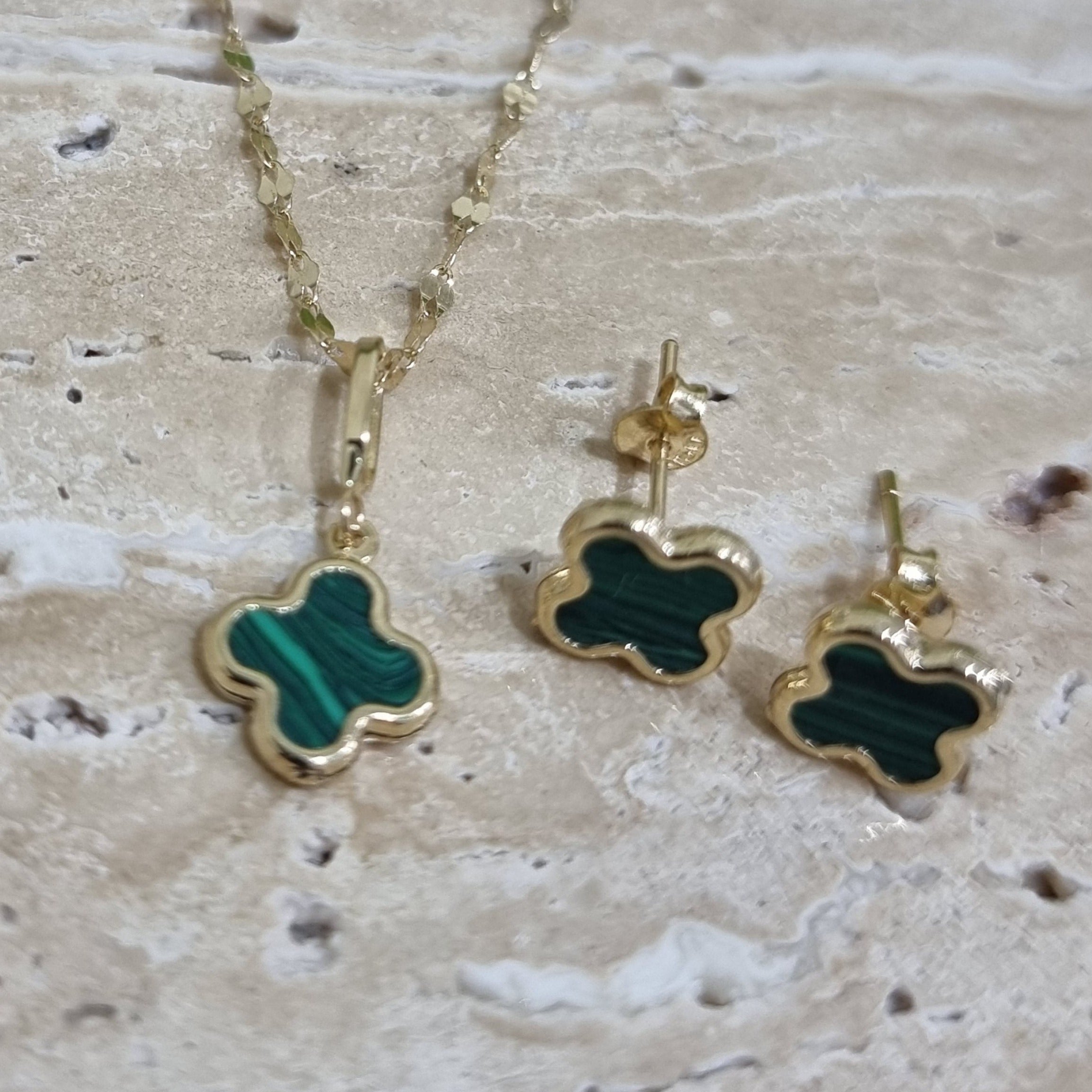 18K Pure Gold Green Flower Jewelry Set