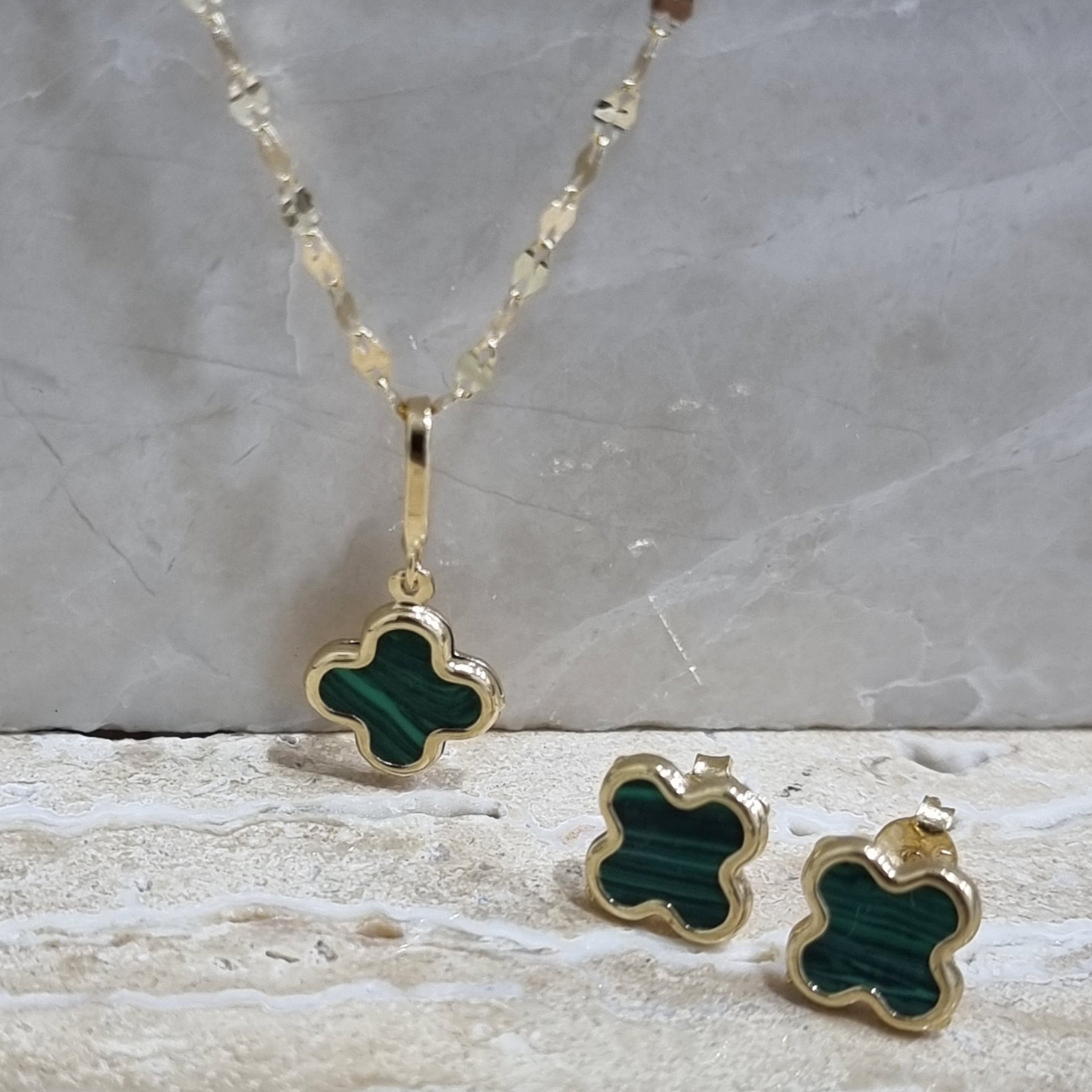 18K Pure Gold Green Flower Jewelry Set