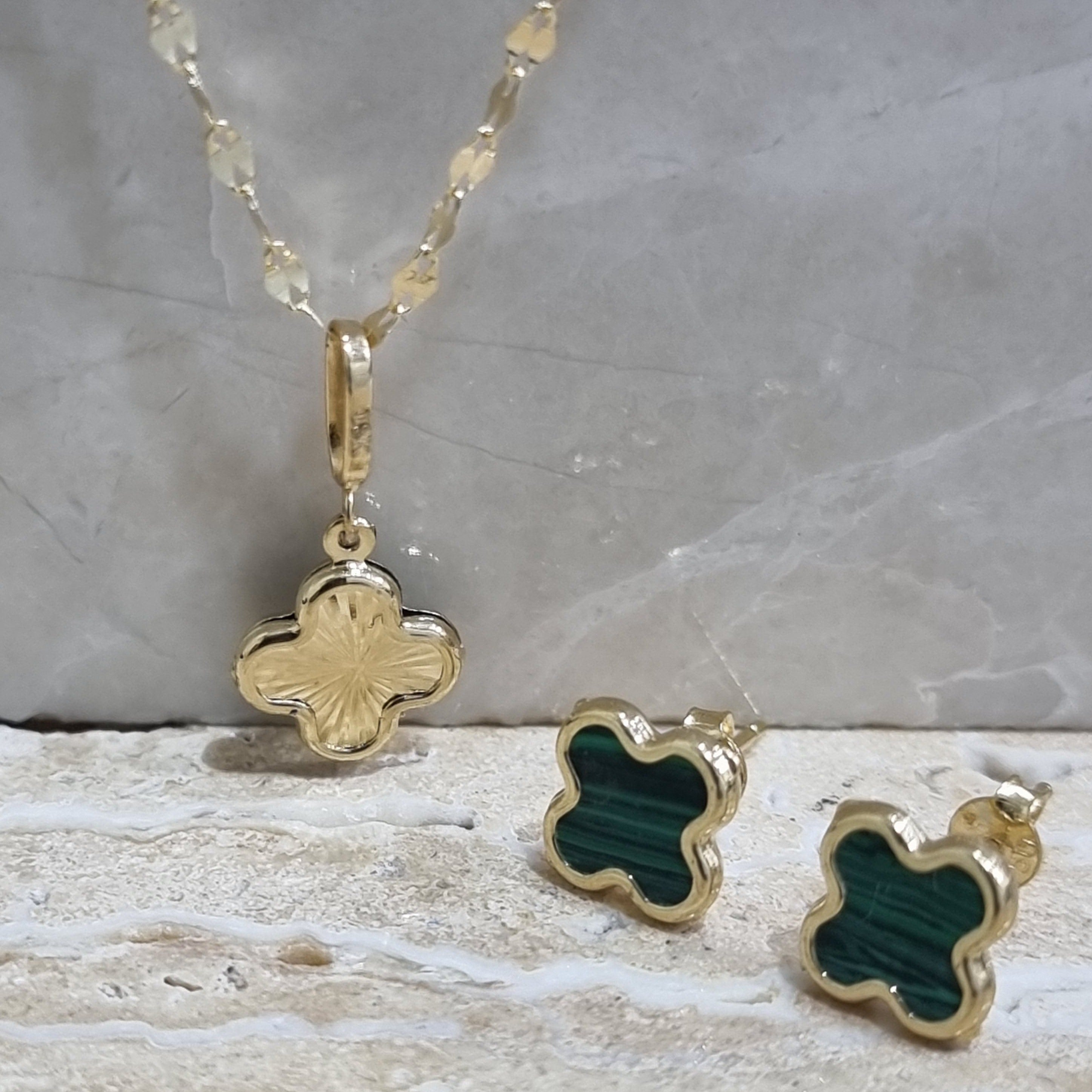 18K Pure Gold Green Flower Jewelry Set