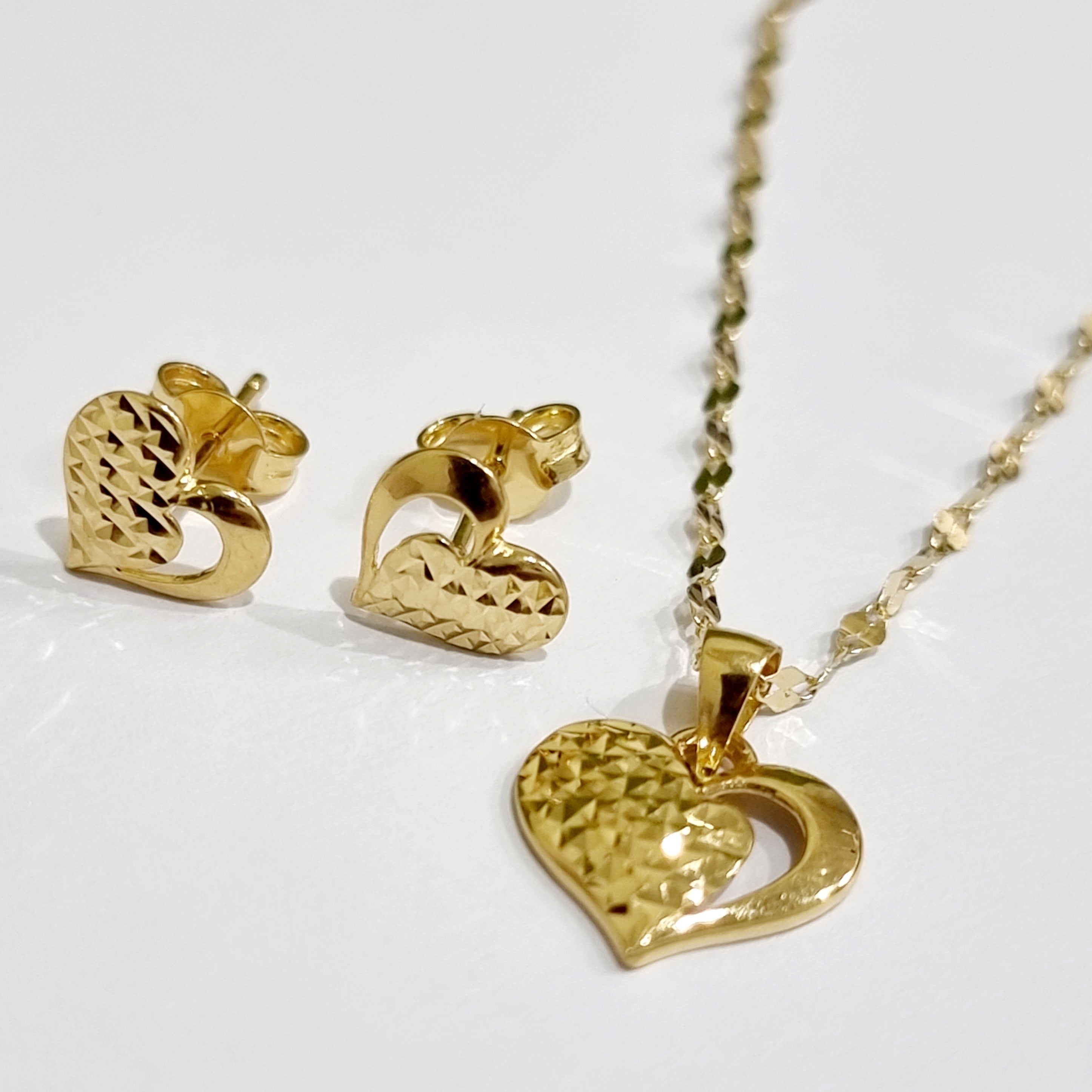 18K Pure Gold Heart Jewelry Set