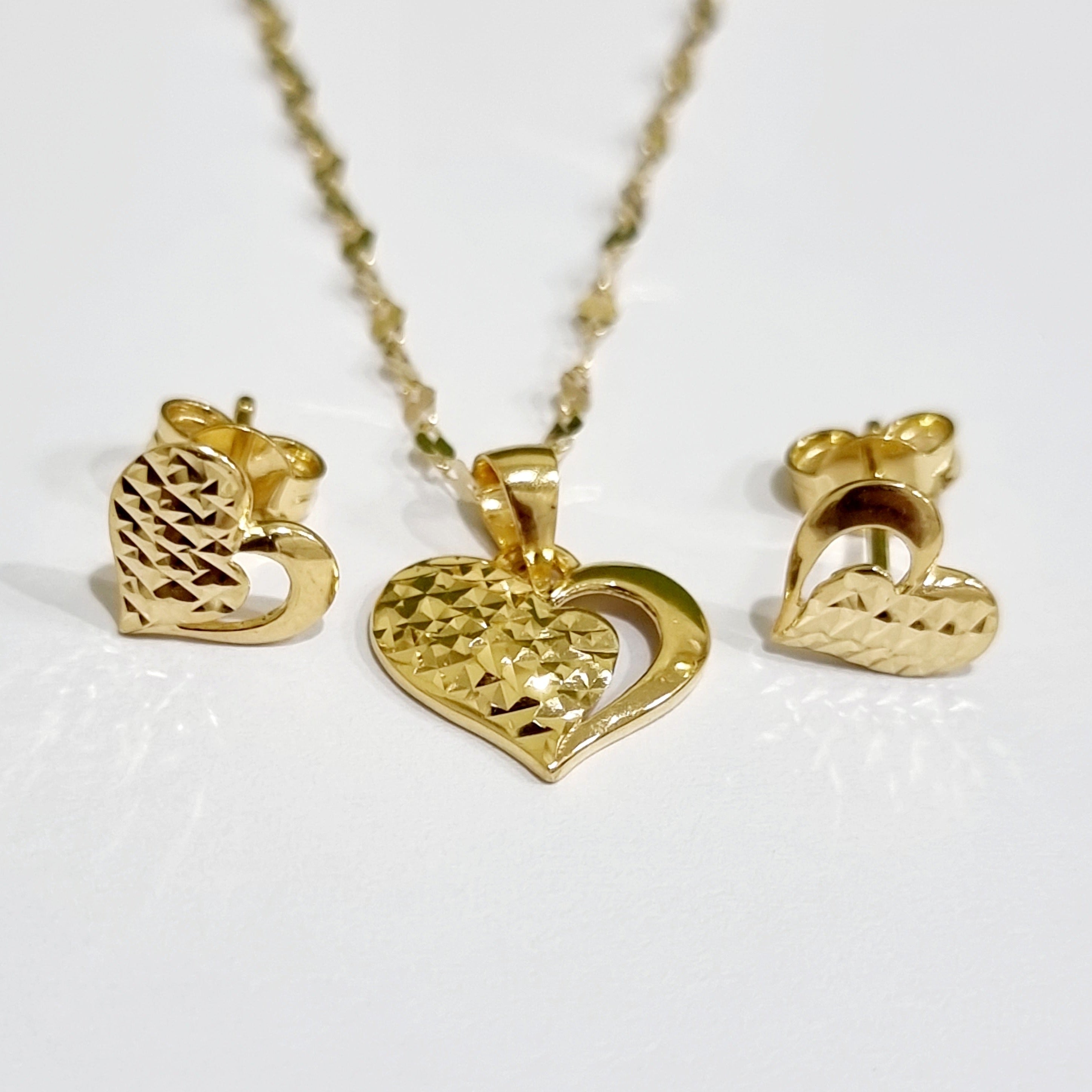 18K Pure Gold Heart Jewelry Set