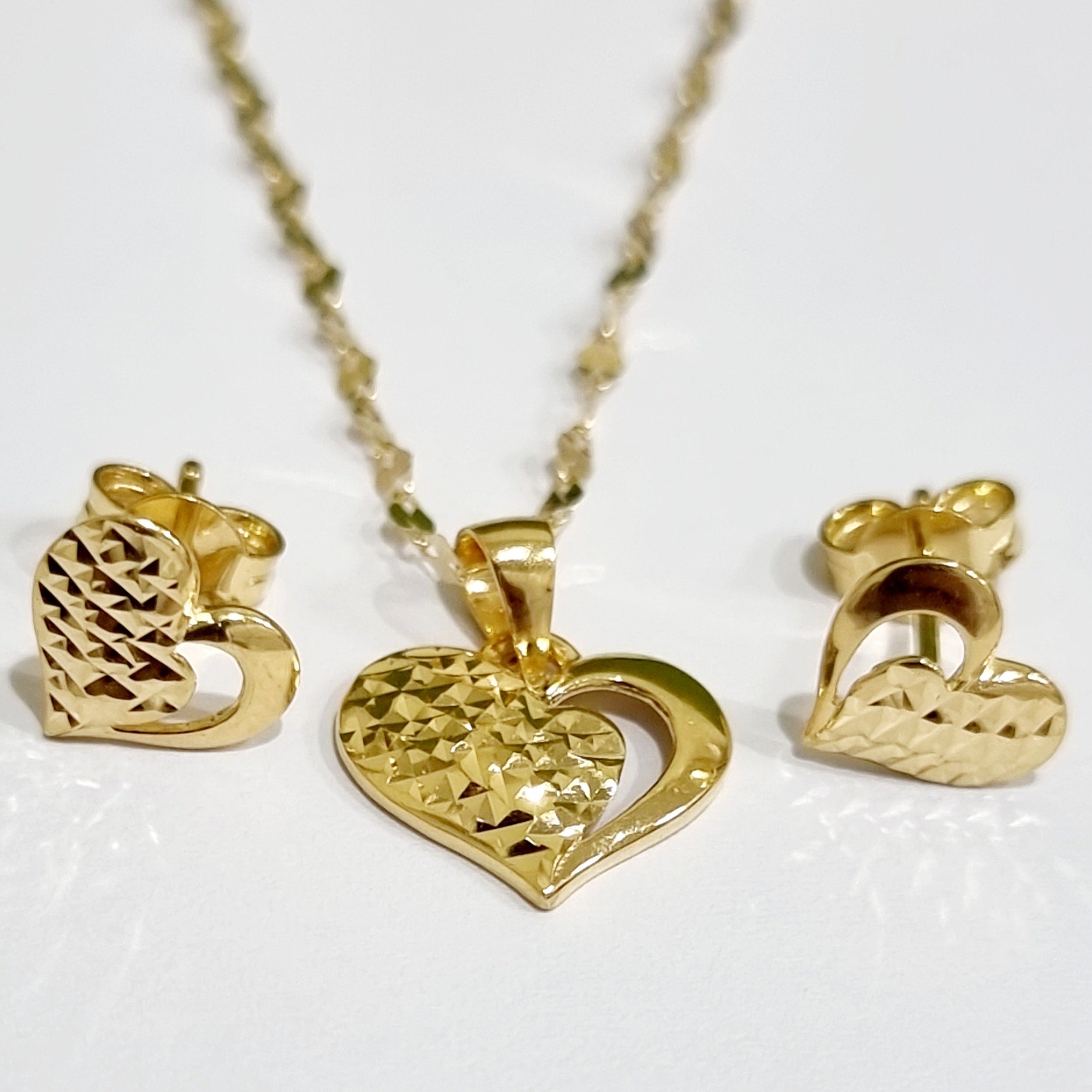 18K Pure Gold Heart Jewelry Set