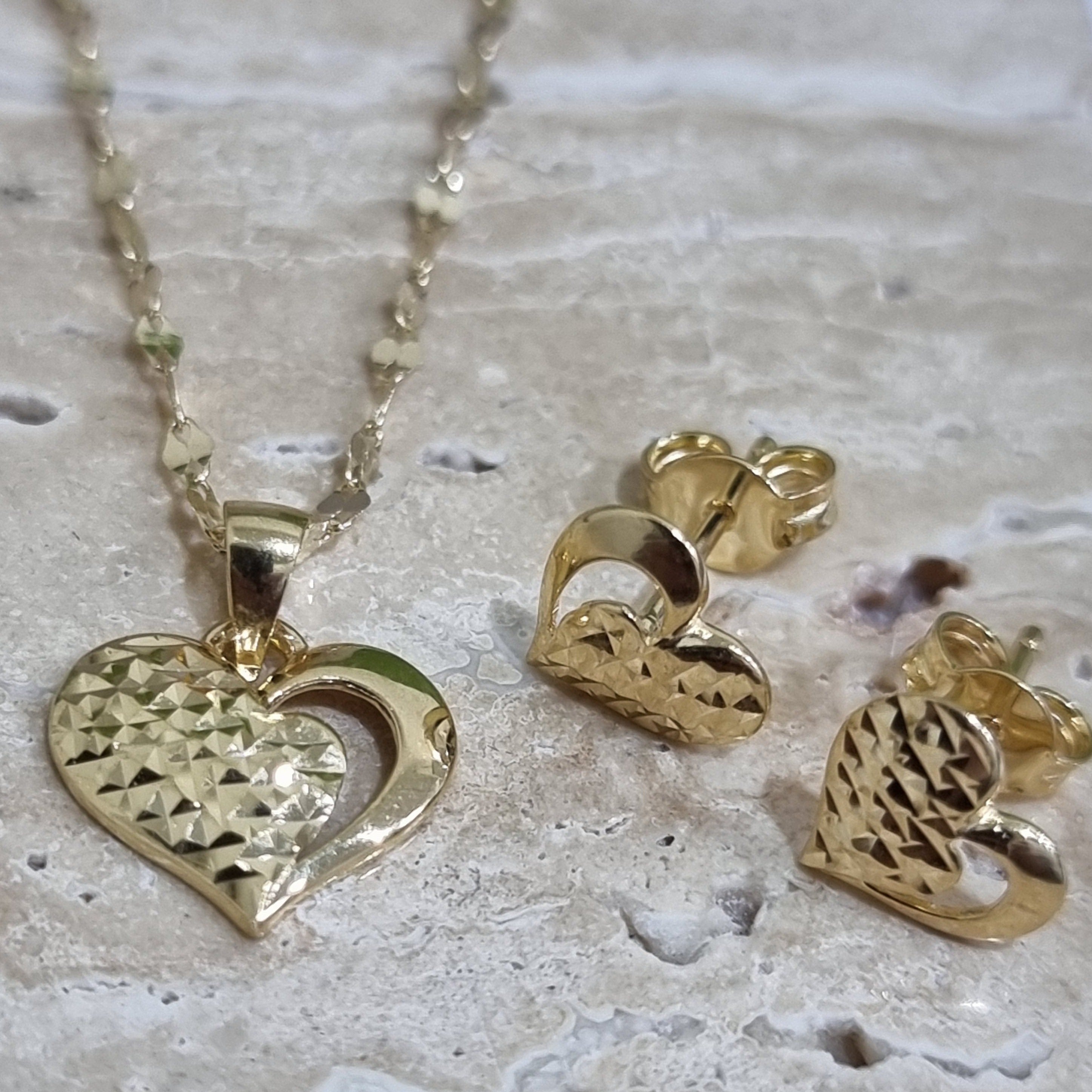 18K Pure Gold Heart Jewelry Set