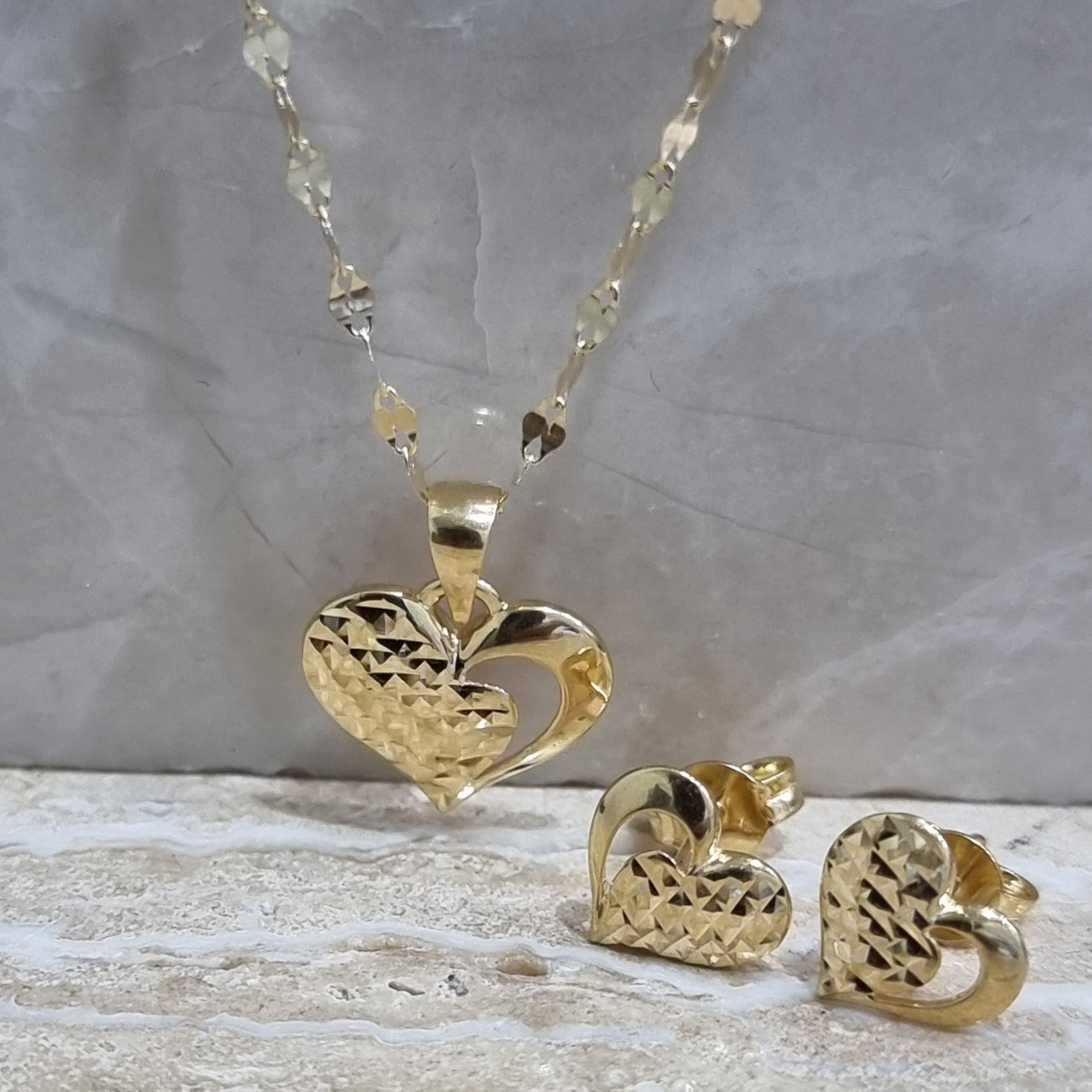 18K Pure Gold Heart Jewelry Set