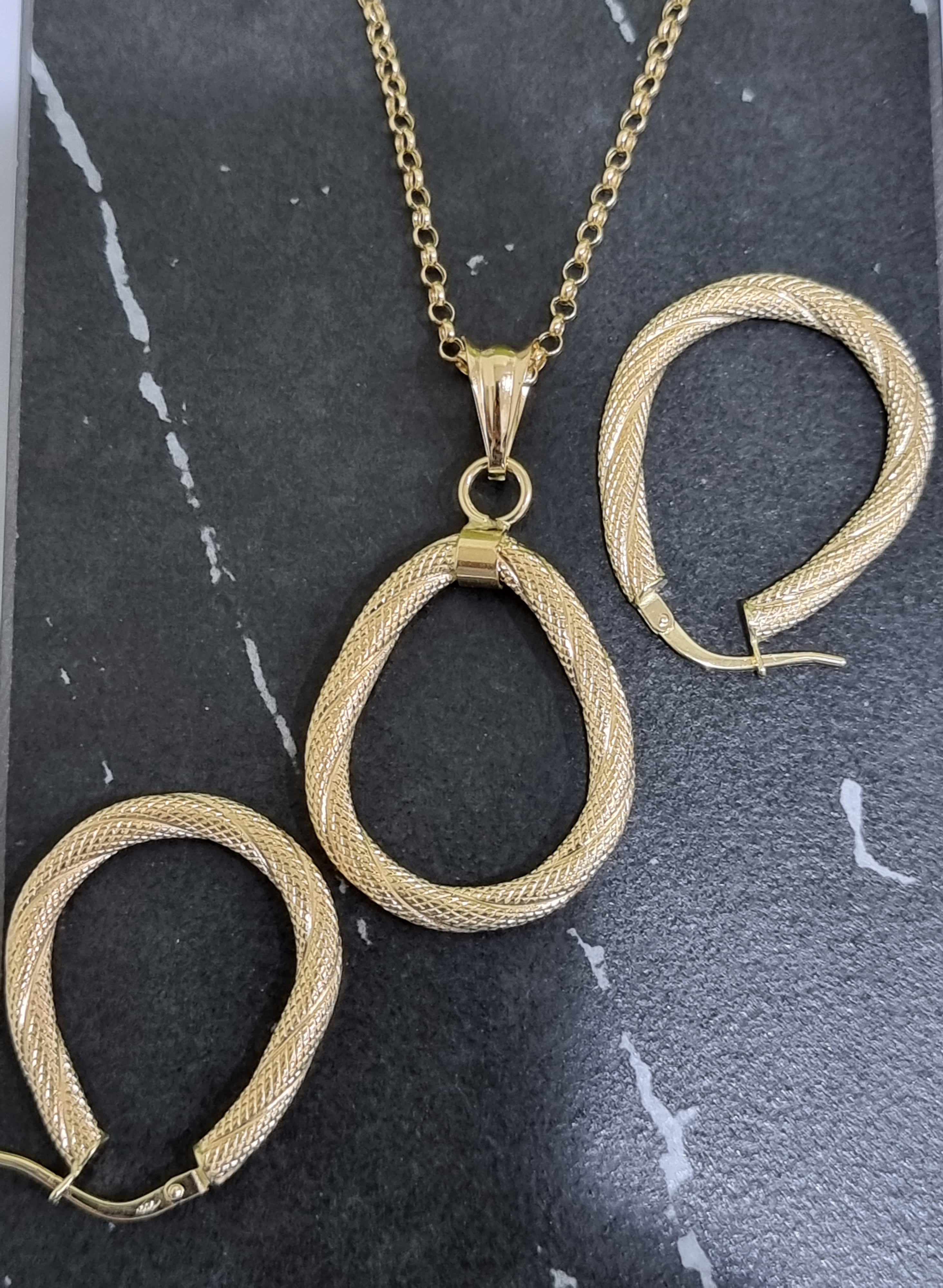 18K Pure Gold Twisted Drop Jewelry Set