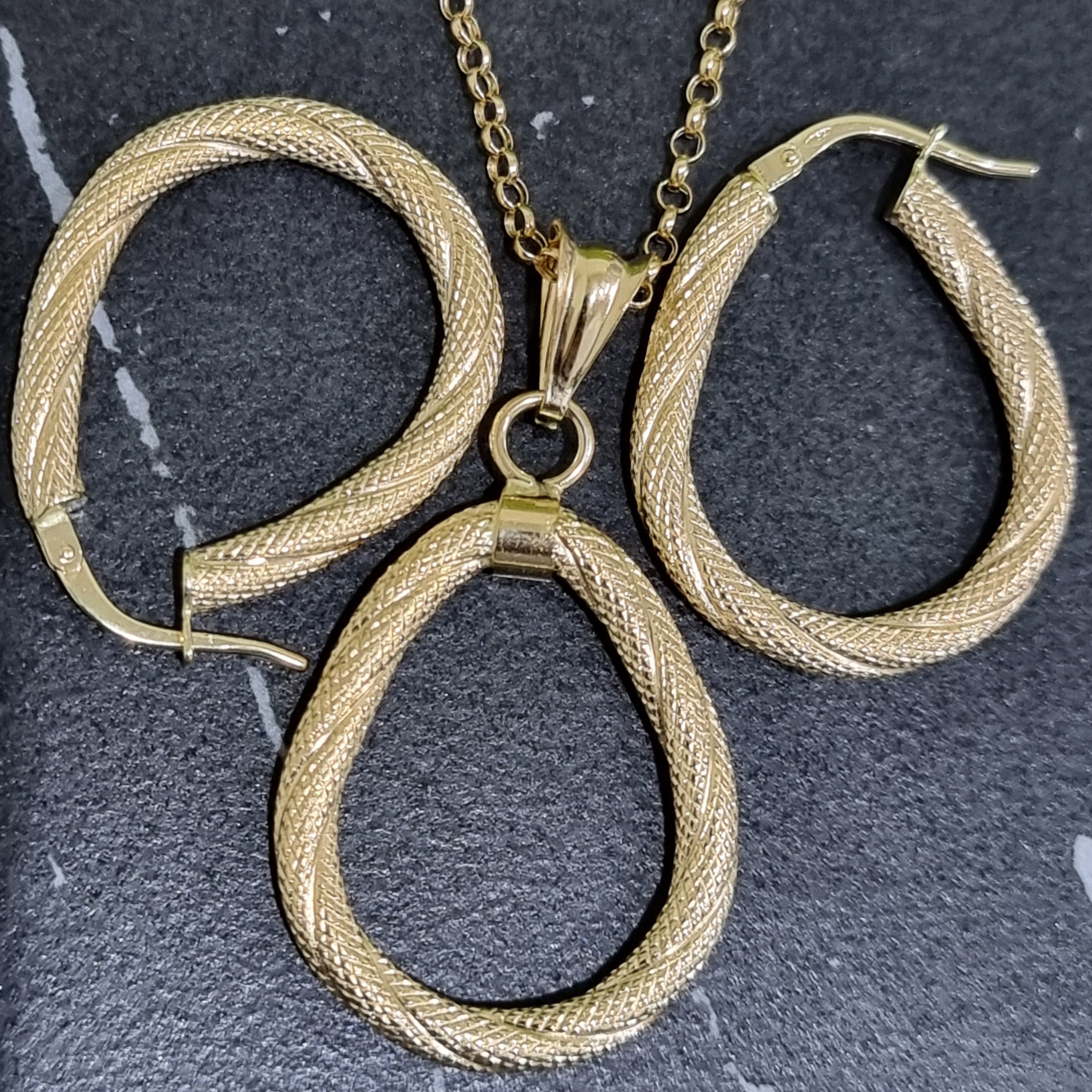 18K Pure Gold Twisted Drop Jewelry Set