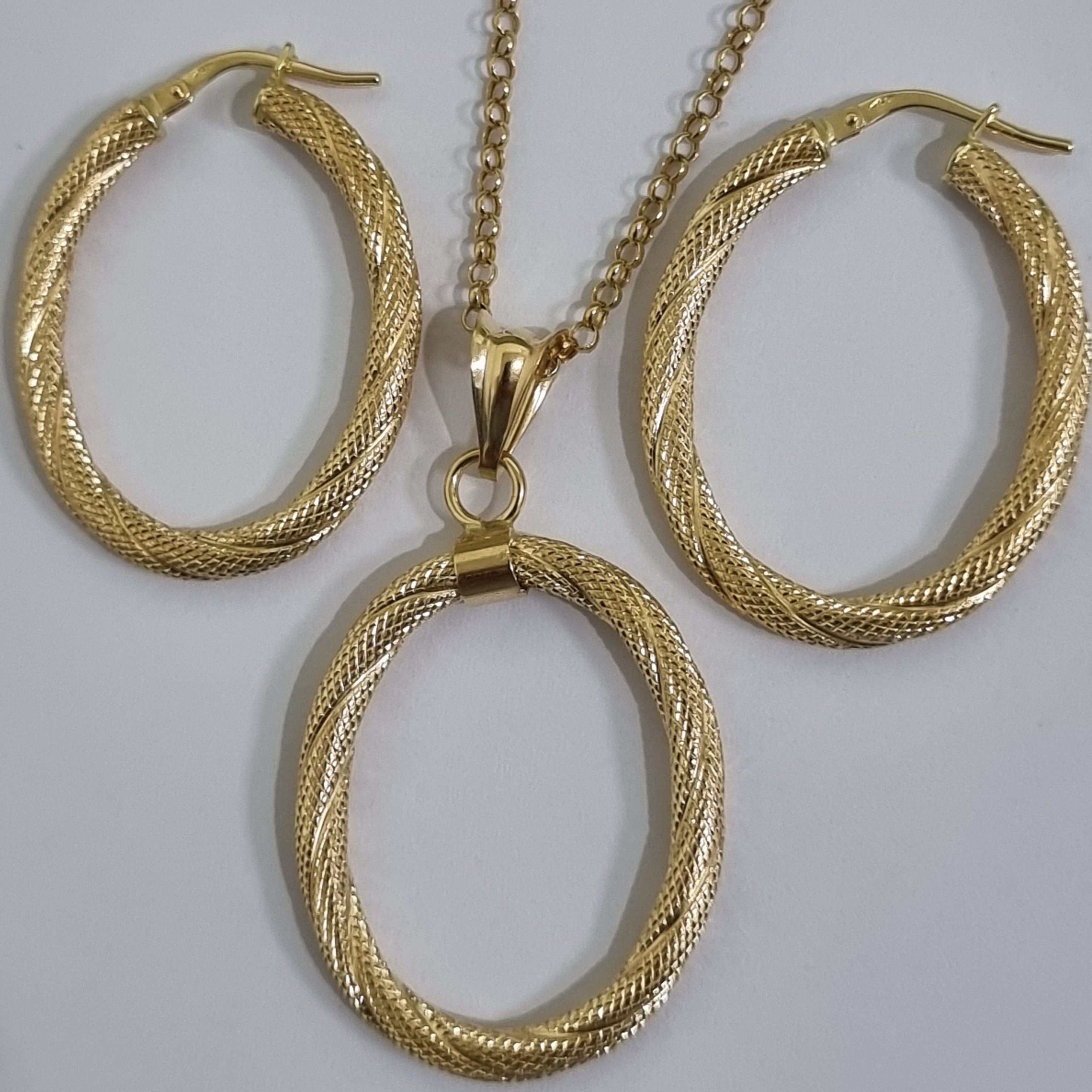 18K Pure Gold Twisted Oval Jewelry Set