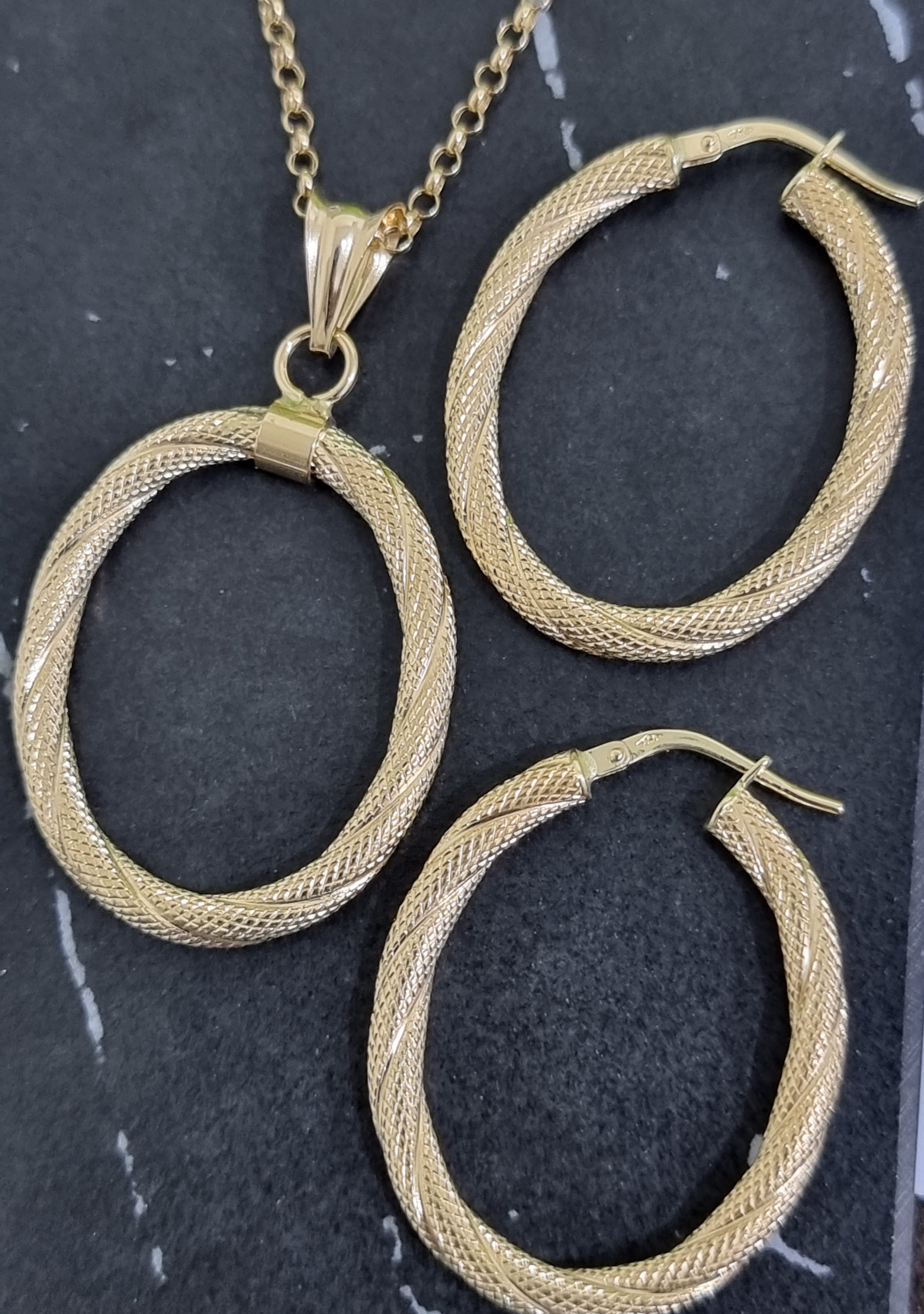 18K Pure Gold Twisted Oval Jewelry Set