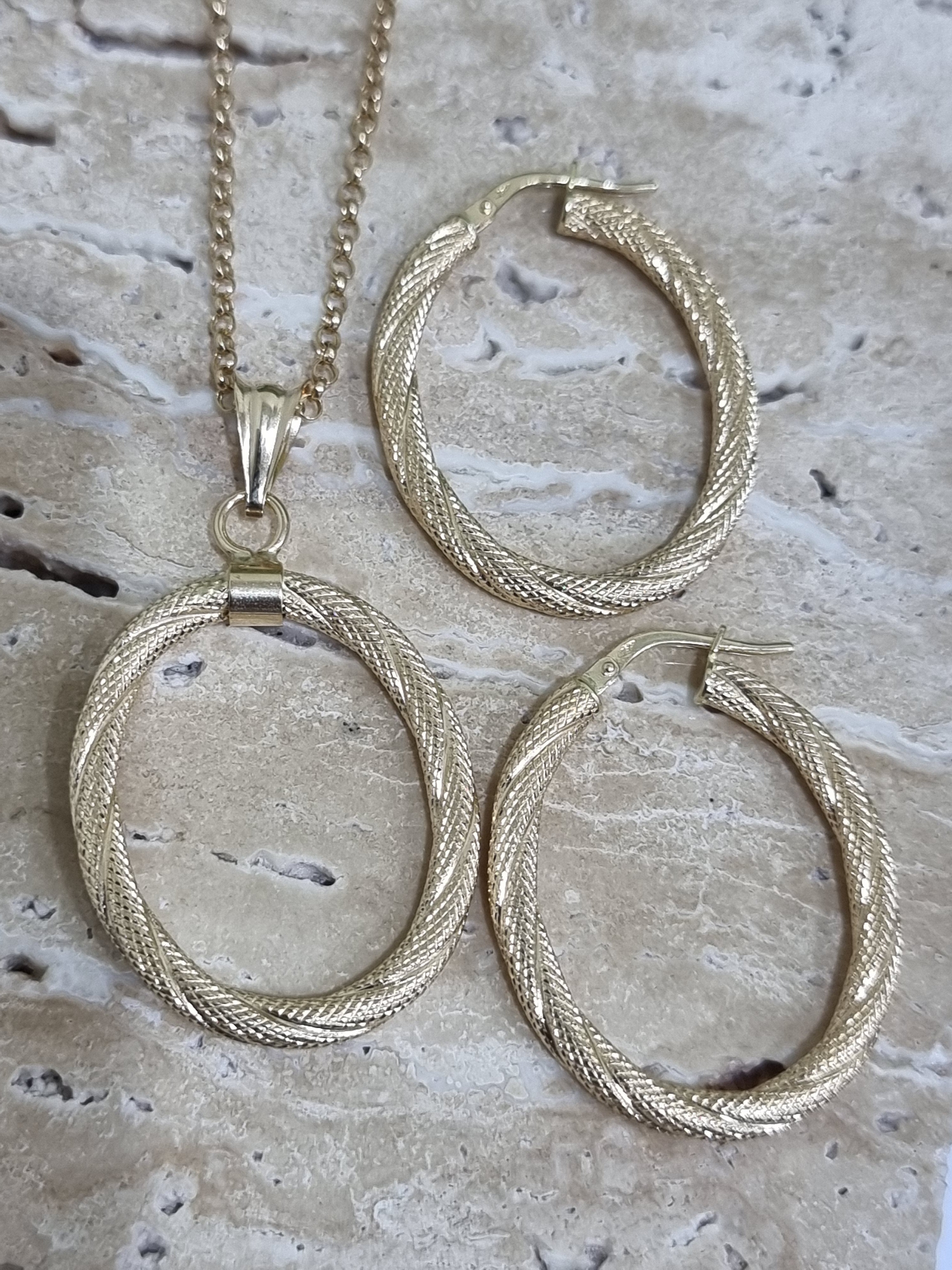 18K Pure Gold Twisted Oval Jewelry Set