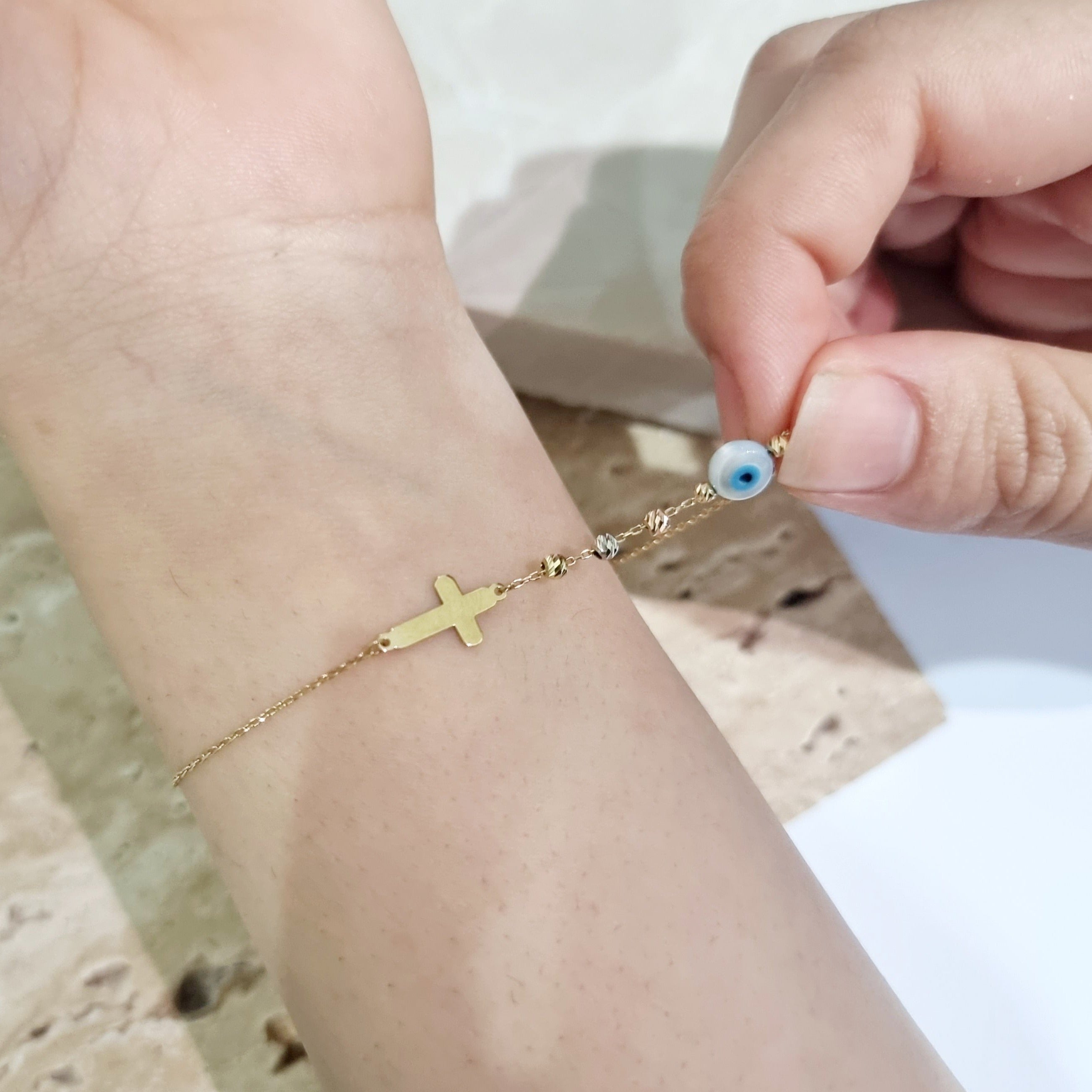 18K Pure Gold Cross Seed Bracelet