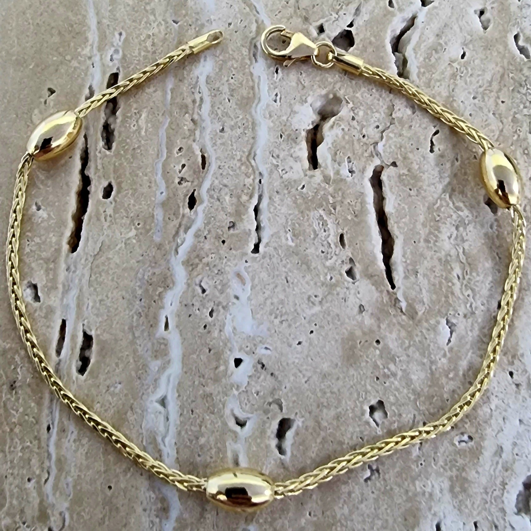 18K Pure Gold Oval Seed Bracelet