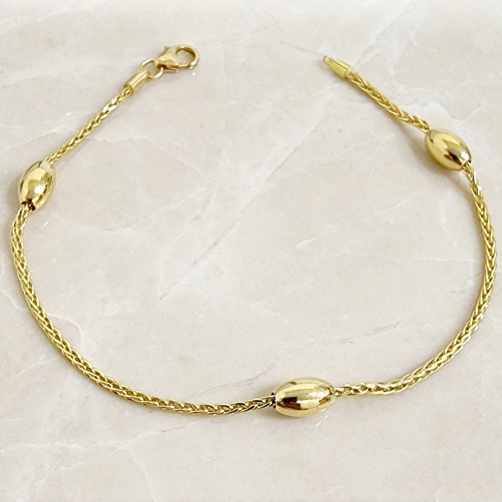 18K Pure Gold Oval Seed Bracelet