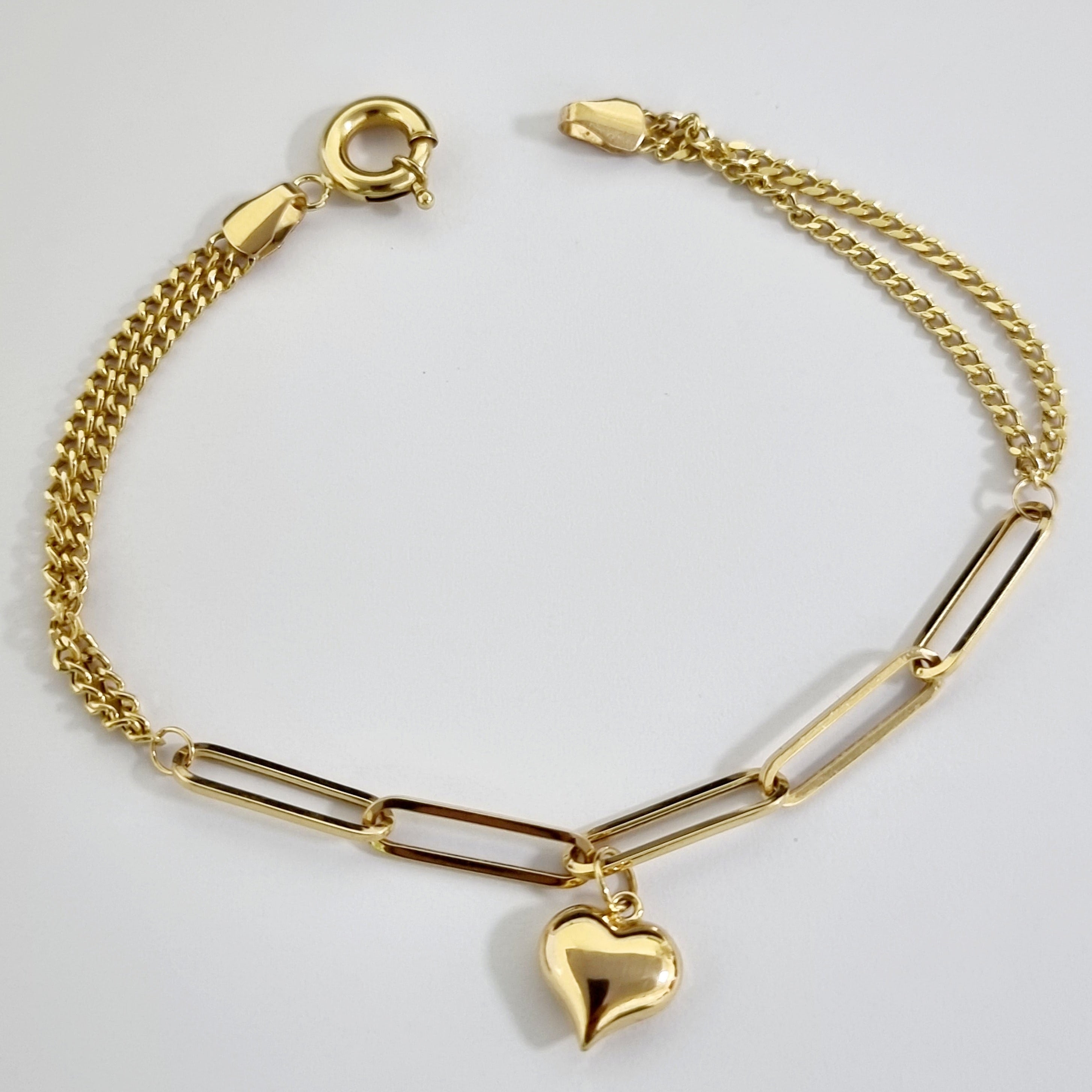 18K Pure Gold Elegant Link Heart Bracelet