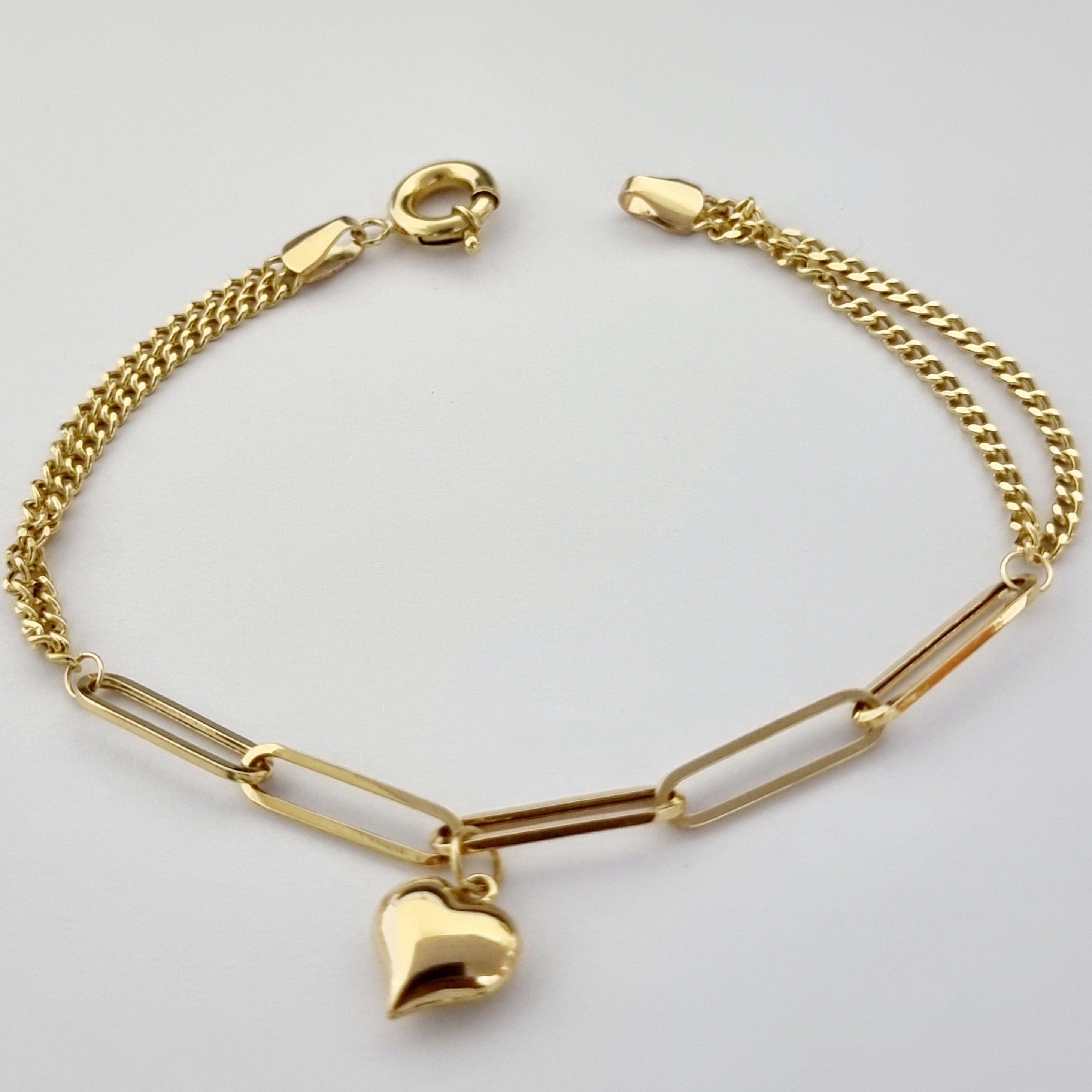 18K Pure Gold Elegant Link Heart Bracelet