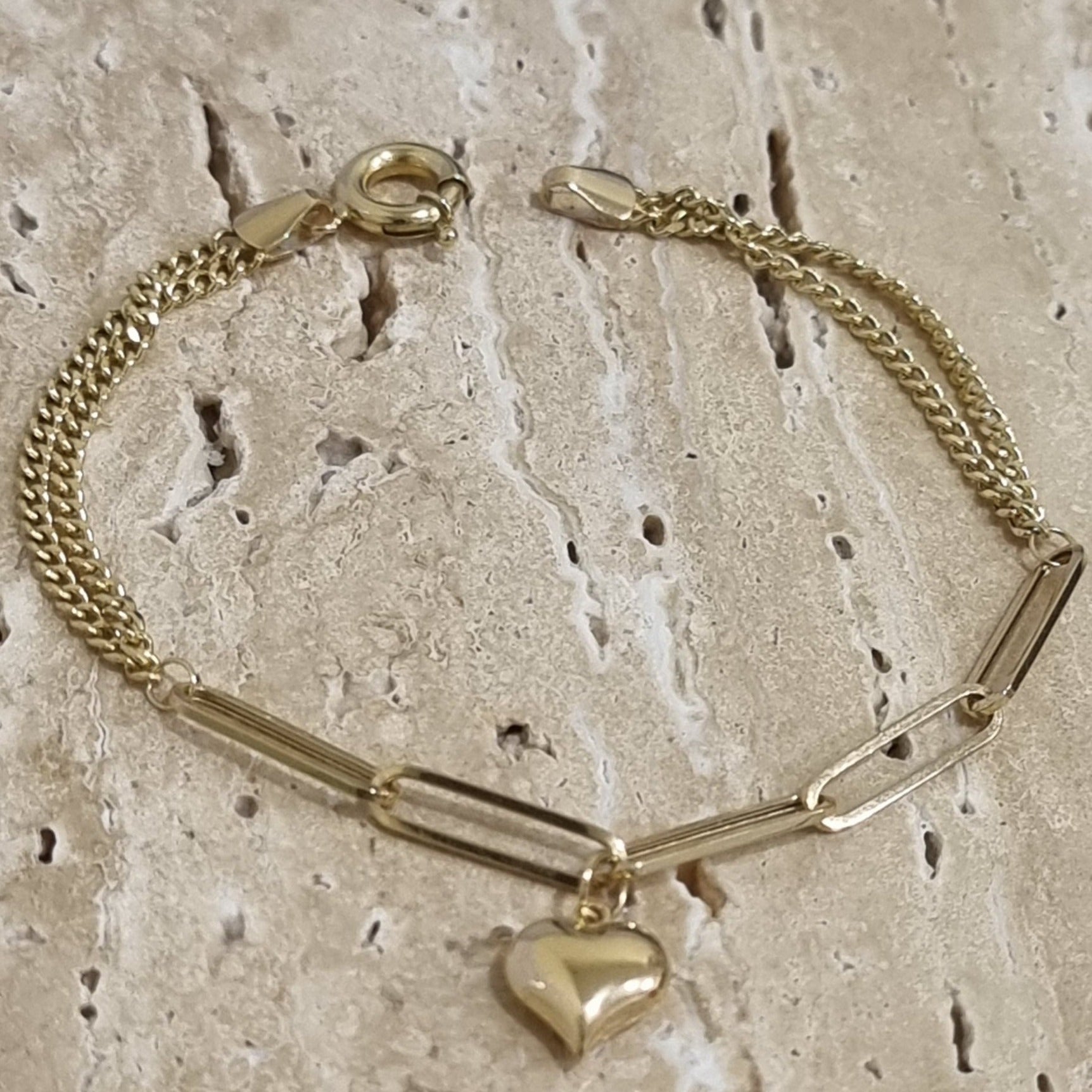 18K Pure Gold Elegant Link Heart Bracelet