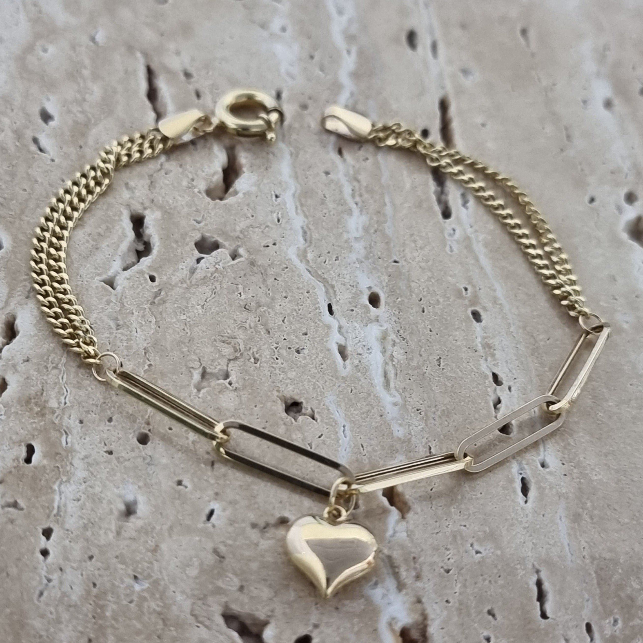 18K Pure Gold Elegant Link Heart Bracelet